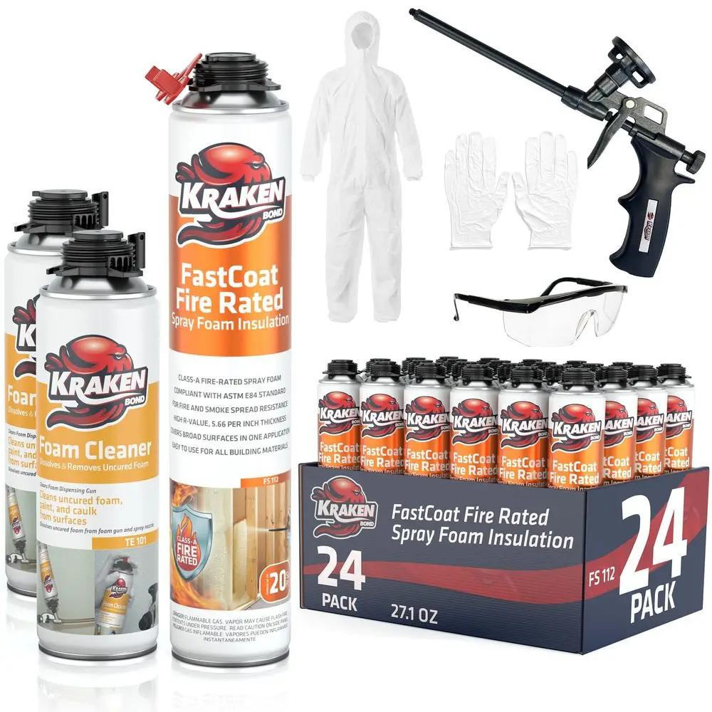 Fastcoat Fire Rated Spray Foam Insulation Closed Cell in a Can 480 sq ft 24x27.1 oz. RValue 11.32 2in Spray Foam for Garage Doo
Fastcoat Fire Rated Spray Foam Insulation Closed Cell in a Can 480 sq ft 24x27.1 oz. RValue 11.32 2in Spray Foam for Garage Doo