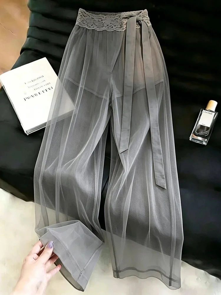 Sexy See Through Mesh Pants Women High Waist Lace Patchwork Bow Sweet Trousers Summer Fashion Female Elegant Loose Wide Leg Pant
Sexy See Through Mesh Pants Women High Waist Lace Patchwork Bow Sweet Trousers Summer Fashion Female Elegant Loose Wide Leg Pant