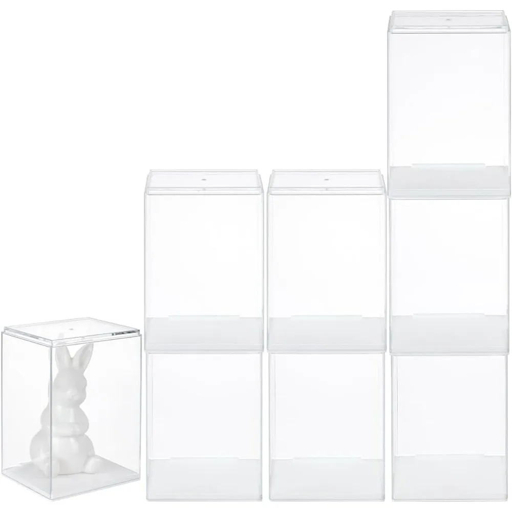 8 Pcs Figures Display Case 3x2.6x4.3Inch Stackable Plastic Box Model Display Case with White Base Rectangle Clear Storag