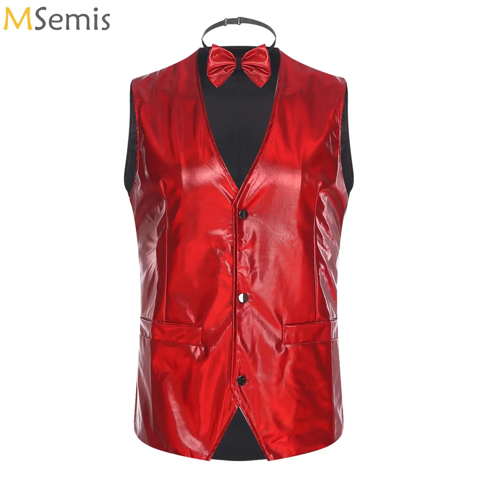Men 70s Disco Shiny Vest V Neck Sleeveless Pointed Hem Waistcoat with Bow Tie Jazz Dance Performance Party Gentleman Blazer Vest
Men 70s Disco Shiny Vest V Neck Sleeveless Pointed Hem Waistcoat with Bow Tie Jazz Dance Performance Party Gentleman Blazer Vest
