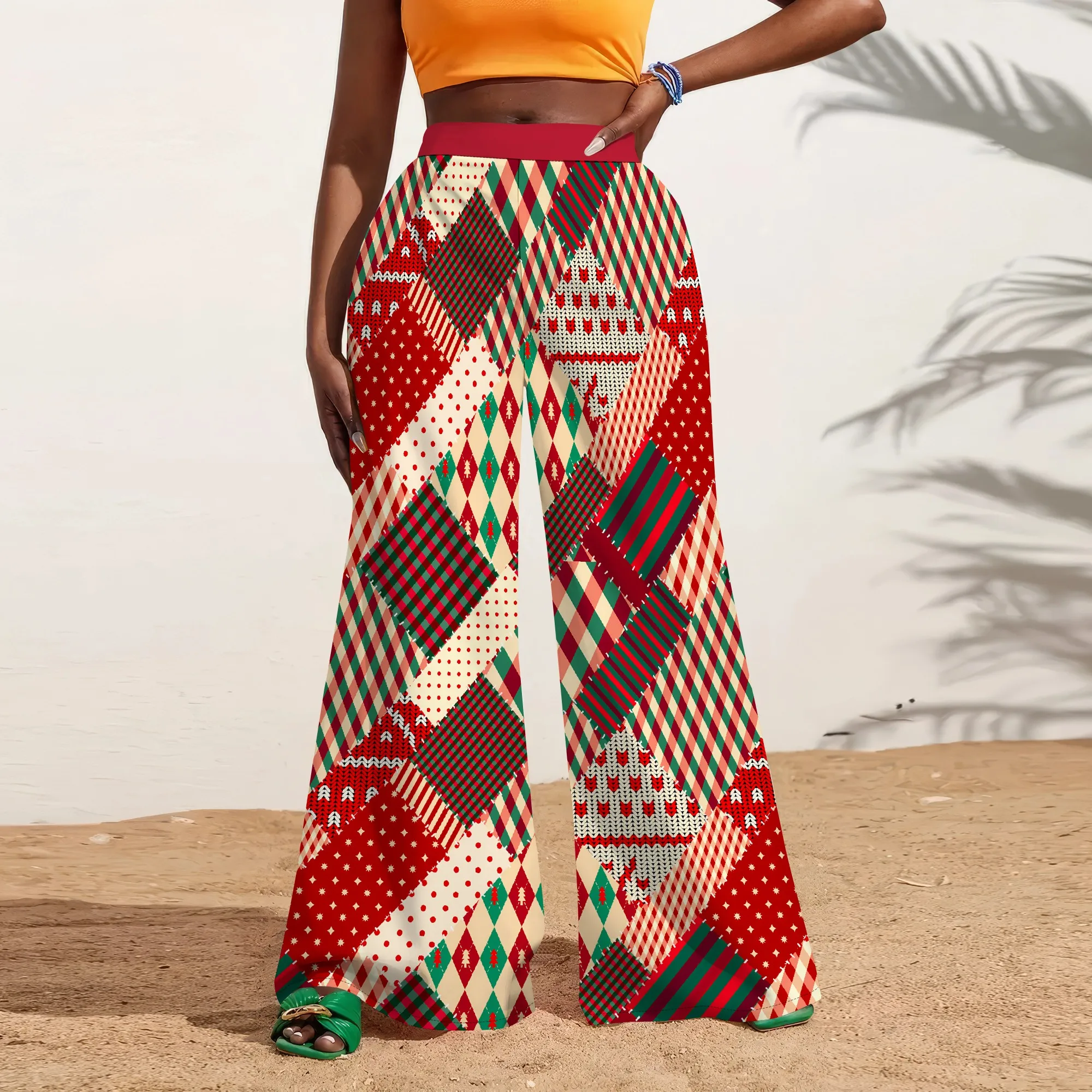 Christmas Patchwork Print Wide Leg Pants High Waist Flare Trousers Holiday Casual Style
Christmas Patchwork Print Wide Leg Pants High Waist Flare Trousers Holiday Casual Style