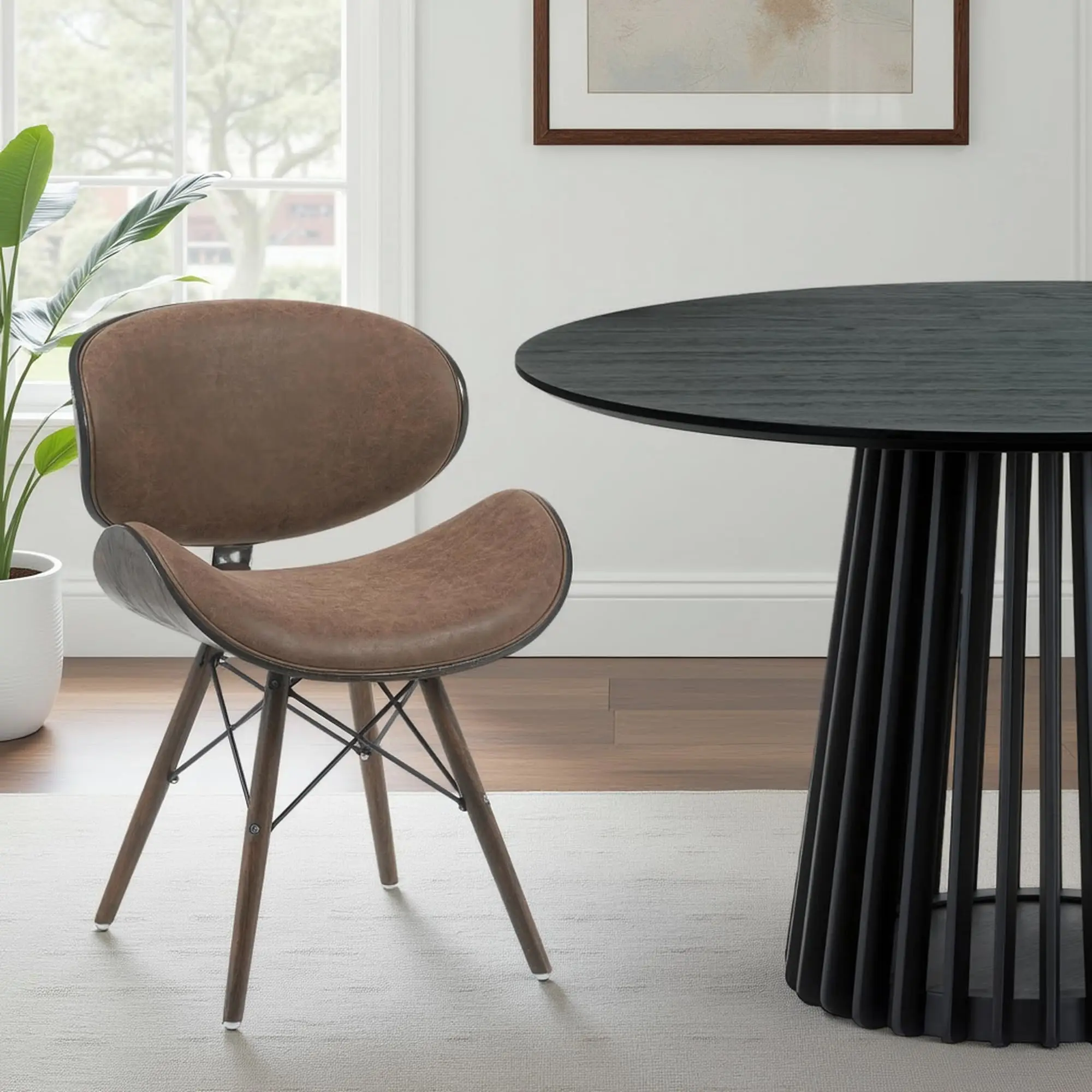 Mid-Century Modern Dining Chair Faux Leather Walnut Wood Finish
Mid-Century Modern Dining Chair Faux Leather Walnut Wood Finish