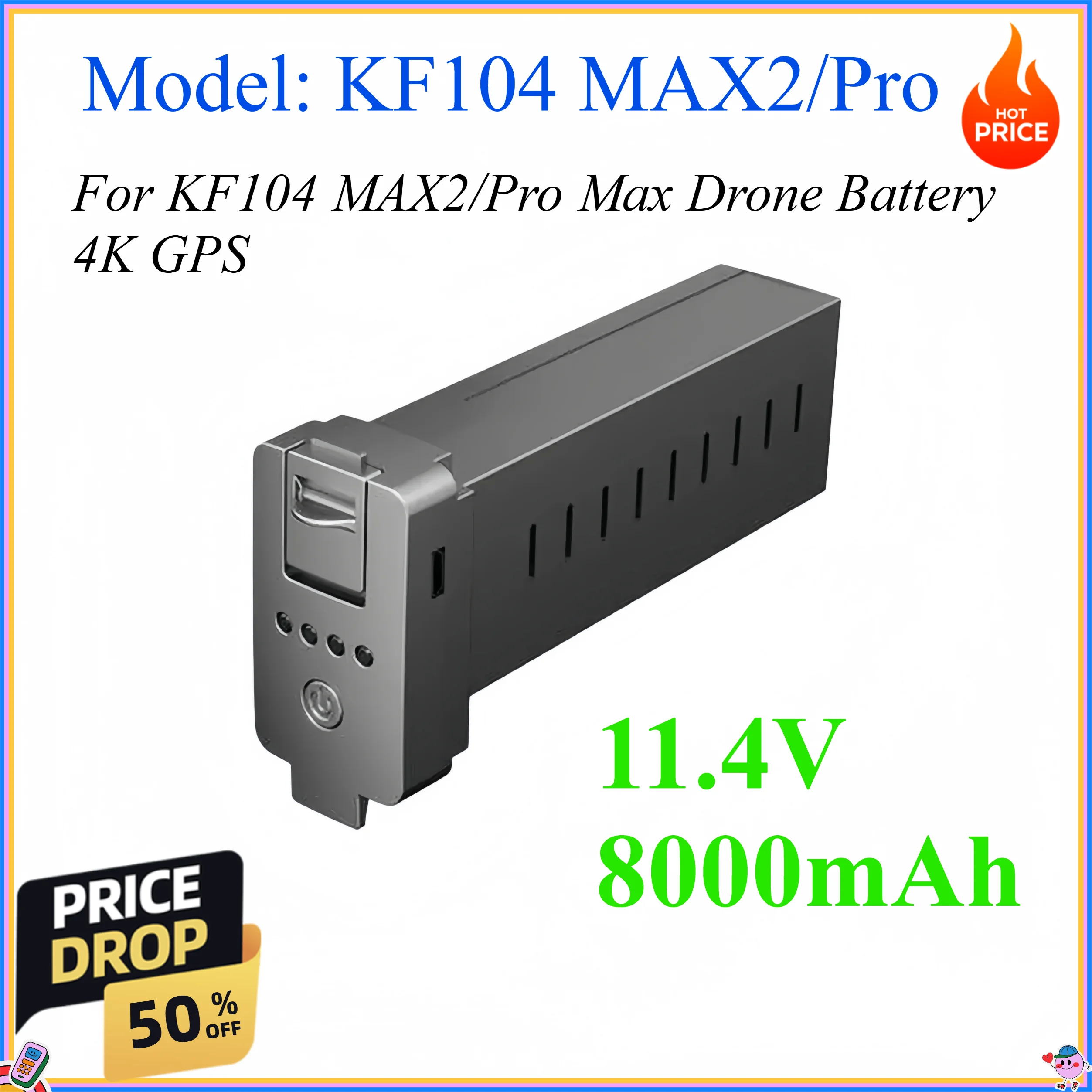 For KF104 MAX2/Pro Max Drone Battery 11.4V 8000mAh Battery 4K GPS Accessories Parts Flight Time 37 Minutes
For KF104 MAX2/Pro Max Drone Battery 11.4V 8000mAh Battery 4K GPS Accessories Parts Flight Time 37 Minutes