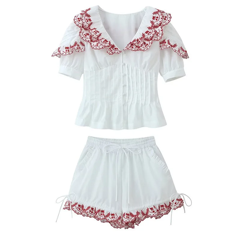 Dave&di Fashionable And Casual Loose Doll Neck Pleated Top+embroidered Shorts Set New Two Piece Set Women's Suit Ropa Mujer
Dave&di Fashionable And Casual Loose Doll Neck Pleated Top+embroidered Shorts Set New Two Piece Set Women's Suit Ropa Mujer