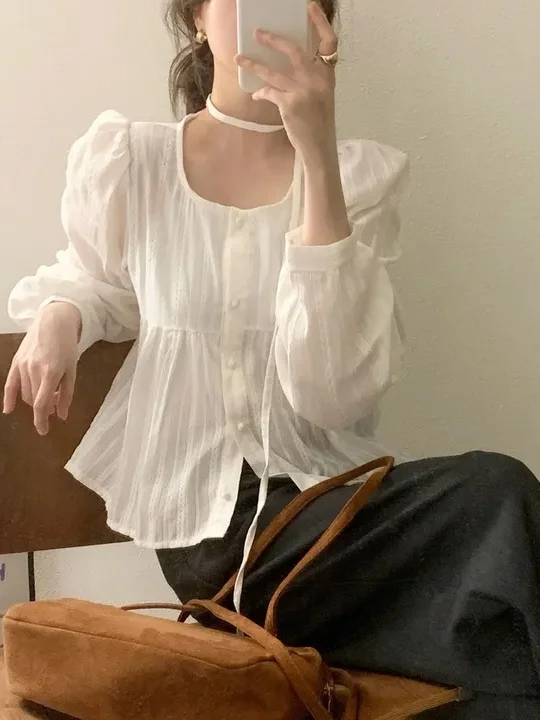 Шикарный женский топ с одной пуговицей и подвесным дизайном irt Sweet Ele Fre для ранней осени, корейский Sle Bubble Sve
Шикарный женский топ с одной пуговицей и подвесным дизайном irt Sweet Ele Fre для ранней осени, корейский Sle Bubble Sve