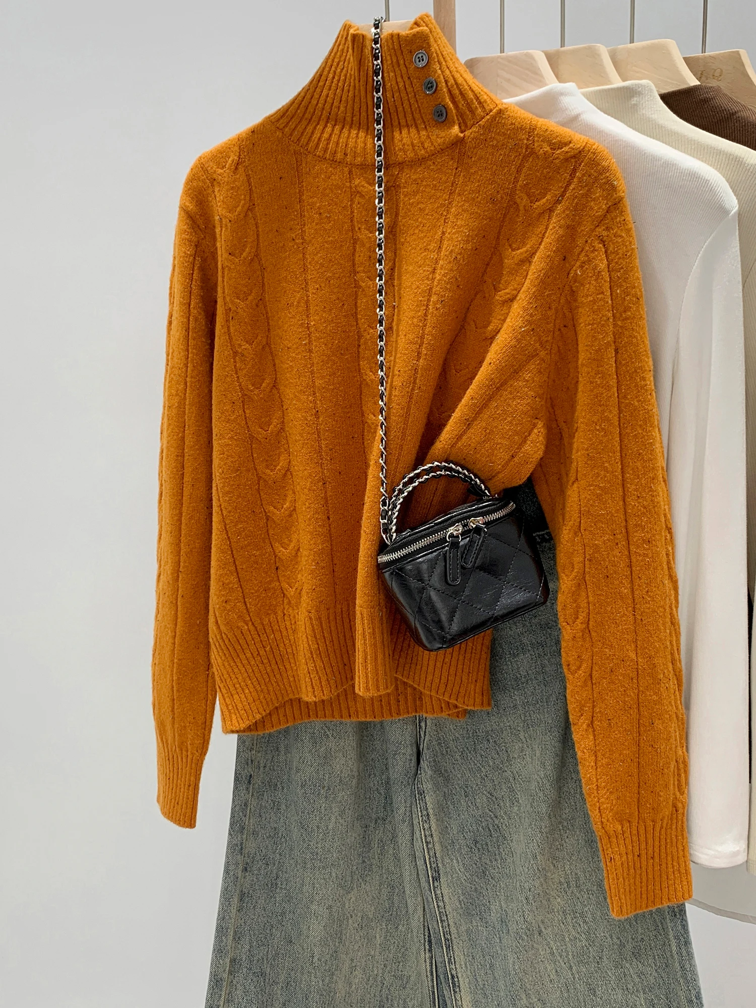 Orange High Collar Knitted Sweater Women's Base Layer Shirt Pumpkin Color Button Twist Knitwear Autumn Winter New Style Premi...
Orange High Collar Knitted Sweater Women's Base Layer Shirt Pumpkin Color Button Twist Knitwear Autumn Winter New Style Premi...
