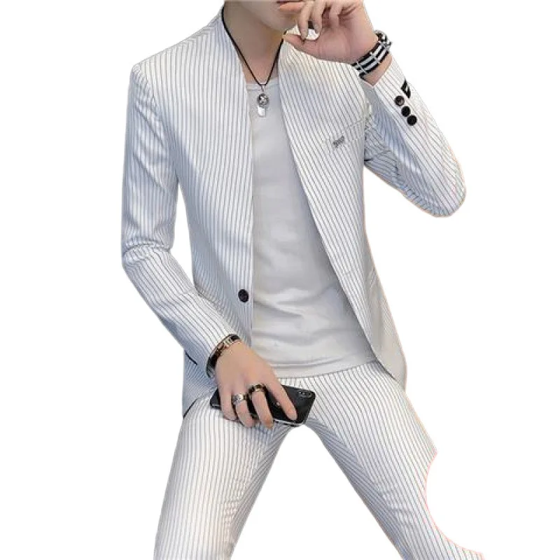 1-A68 and Autumn Casual Suit suit Men's Korean-style Striped Collarless Suit Two-piece Youth Handsome Slim-fit Jacket Trendy
1-A68 and Autumn Casual Suit suit Men's Korean-style Striped Collarless Suit Two-piece Youth Handsome Slim-fit Jacket Trendy