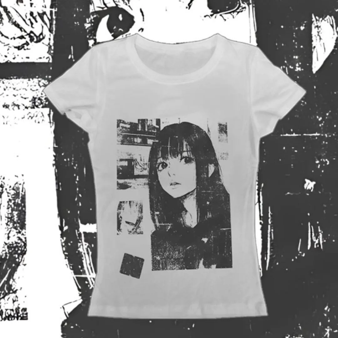Aesthetic Anime Gothic Harajuku Punk Y2K Emo Summer T-shirt Cool Casual Garbage Women's Printed Open Umbilical Top
Aesthetic Anime Gothic Harajuku Punk Y2K Emo Summer T-shirt Cool Casual Garbage Women's Printed Open Umbilical Top