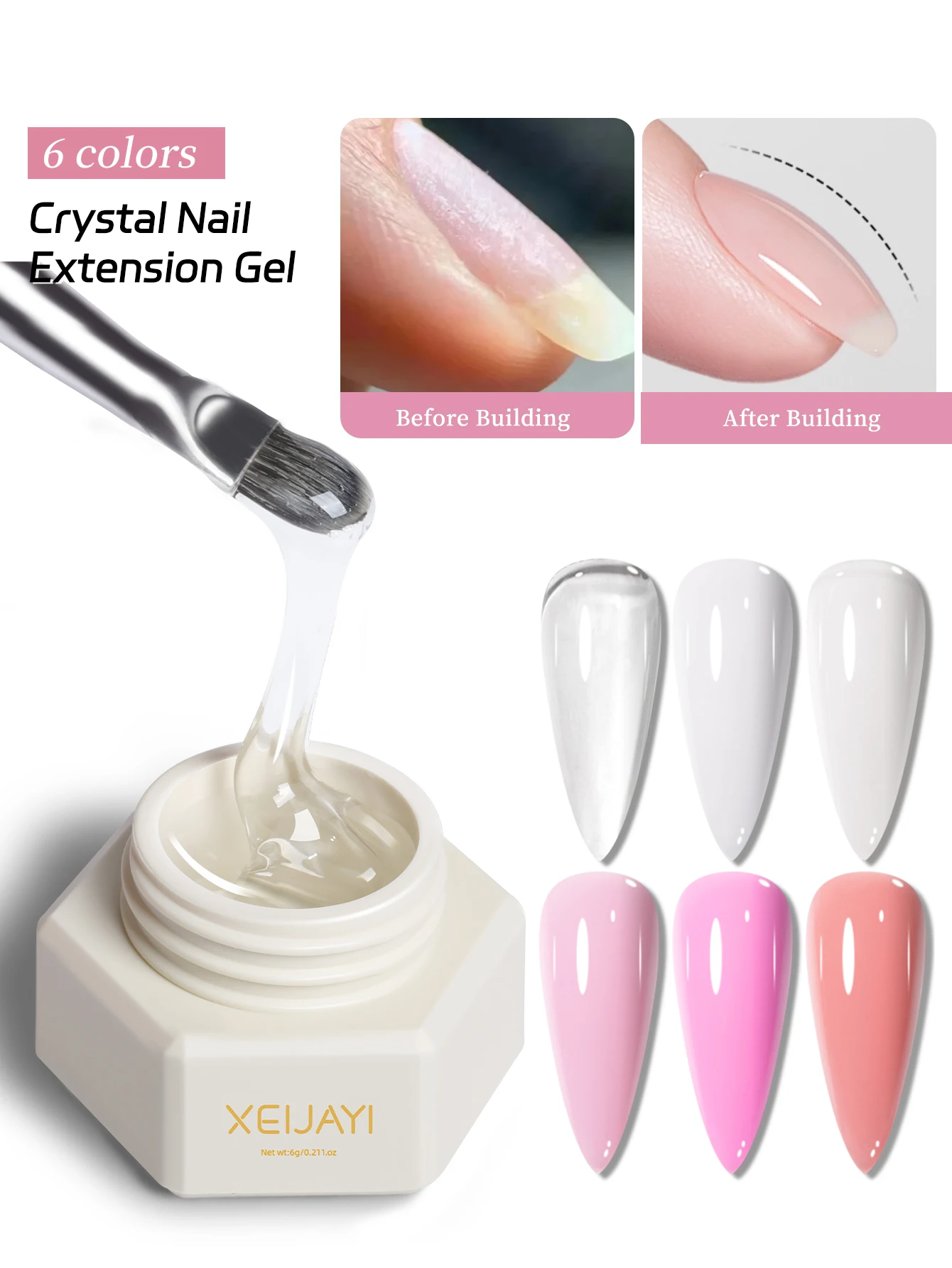 XEIJAYI 6-Colors 6g Nail Extension Gel Crystal Extender Poly Gel Nail Tips And Beauty Art For Longer Nails
XEIJAYI 6-Colors 6g Nail Extension Gel Crystal Extender Poly Gel Nail Tips And Beauty Art For Longer Nails
