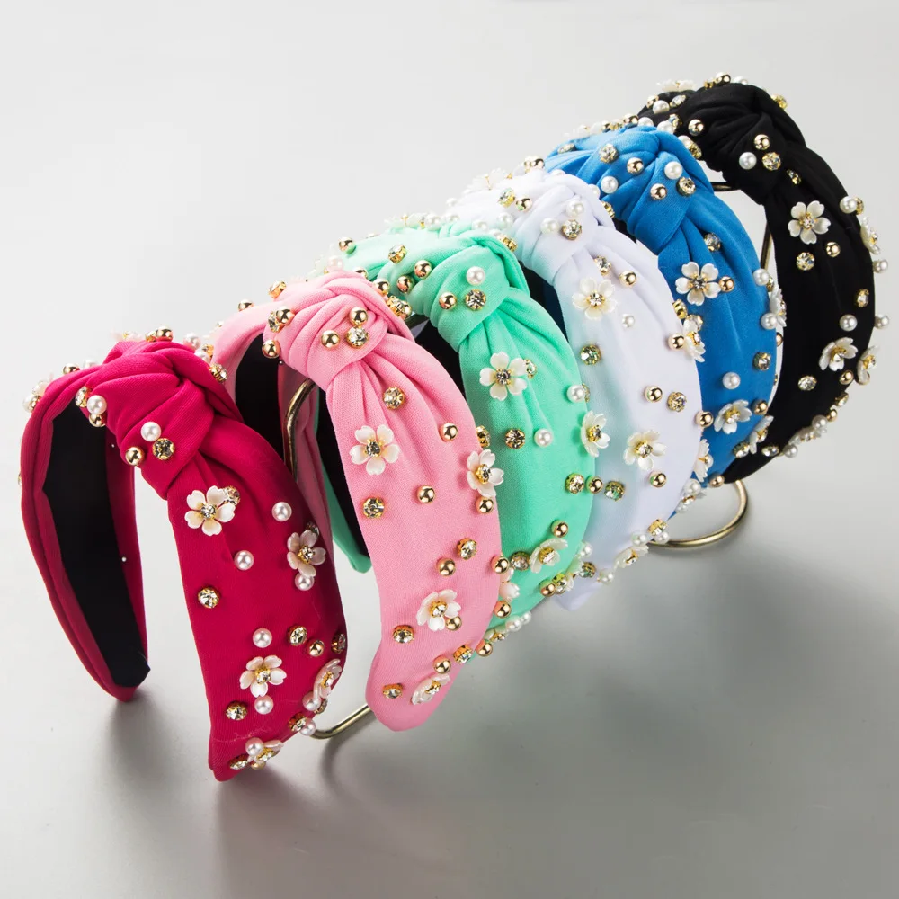 Fashion New Floral Headband Simple Solid Color Fabric Craft Knotted Diamond Beaded Pearl Hairband Hair Accessories
Fashion New Floral Headband Simple Solid Color Fabric Craft Knotted Diamond Beaded Pearl Hairband Hair Accessories