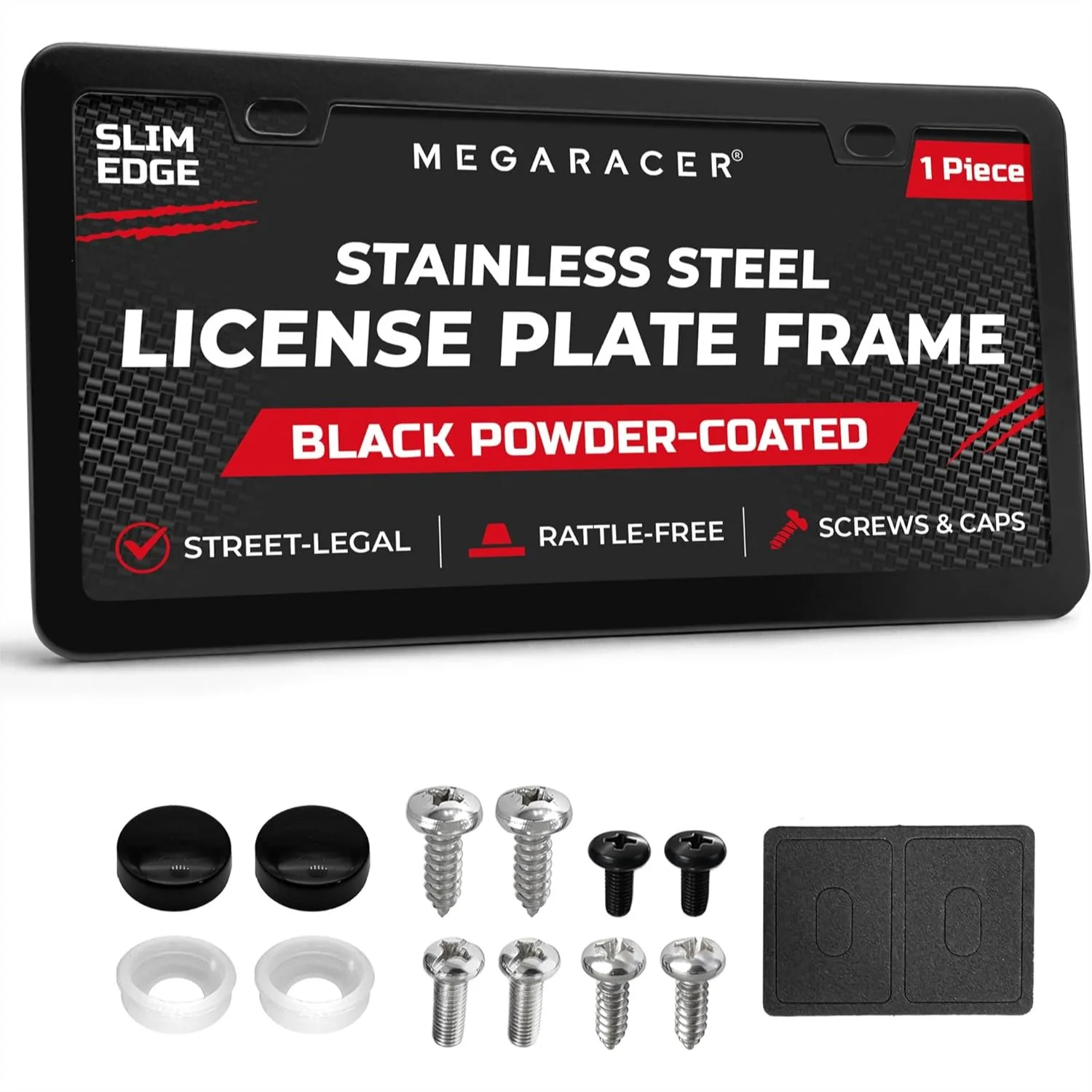 Matte Black License Plate Frame – Slim Stainless Steel, Rust-Free, Rattle-Free, 2-Hole with Screw Caps for Front or Rear
Matte Black License Plate Frame – Slim Stainless Steel, Rust-Free, Rattle-Free, 2-Hole with Screw Caps for Front or Rear