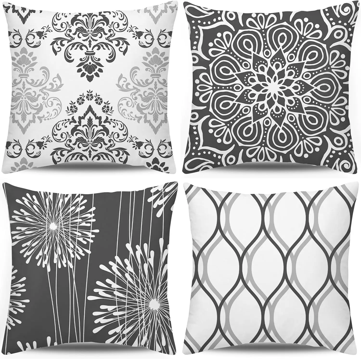 Modern Square Throw Pillow Covers 18x18 Set of 4, Dark Gray and White for Sofa Couch Living Room
Modern Square Throw Pillow Covers 18x18 Set of 4, Dark Gray and White for Sofa Couch Living Room