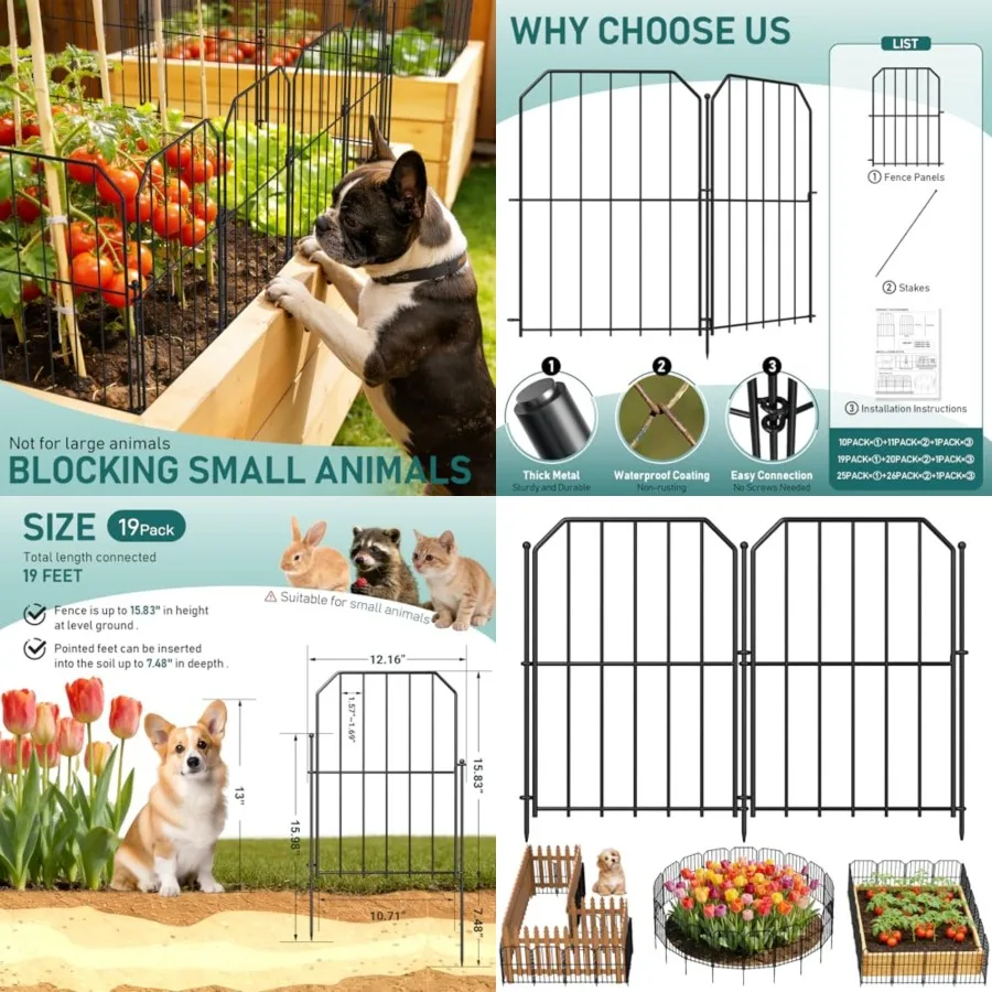 Garden Fence, Total ft L x 24in(H) Garden Fencing Animal Barrier, Pcs Rustproof Metal Wire No Dig Fence Panels, Black Decorativ
Garden Fence, Total ft L x 24in(H) Garden Fencing Animal Barrier, Pcs Rustproof Metal Wire No Dig Fence Panels, Black Decorativ