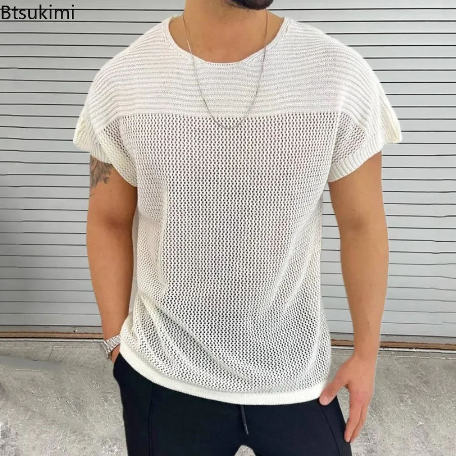 2025 Summer New Men's Hollow Out Knitted T-shirts Solid Color Breathable Casual Sports Tees Short-sleeved O-neck Knit Tops Male
2025 Summer New Men's Hollow Out Knitted T-shirts Solid Color Breathable Casual Sports Tees Short-sleeved O-neck Knit Tops Male