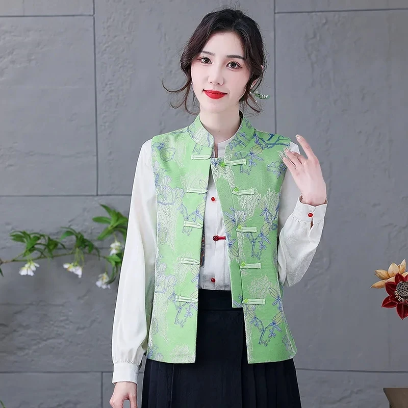2024 Spring Autumn New Ladies Chinese Vest Female Stand Collar Slim Joker Retro Buckle Jacquard Print Comfortable Cardigan Top
2024 Spring Autumn New Ladies Chinese Vest Female Stand Collar Slim Joker Retro Buckle Jacquard Print Comfortable Cardigan Top