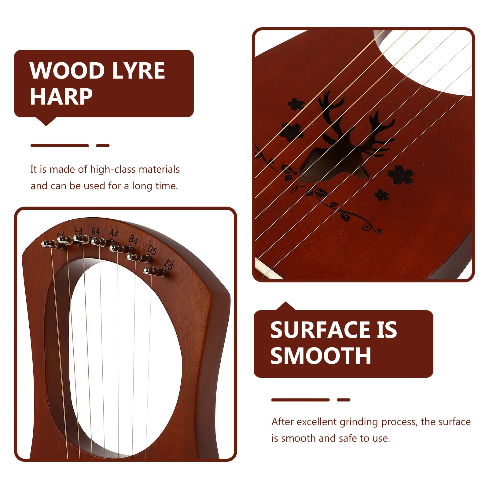 1Set Wooden Lyre Harp 7 Strings Metal String Ancient Style Lyre Harp Handheld Wood Body String Instrument Musical Instrument