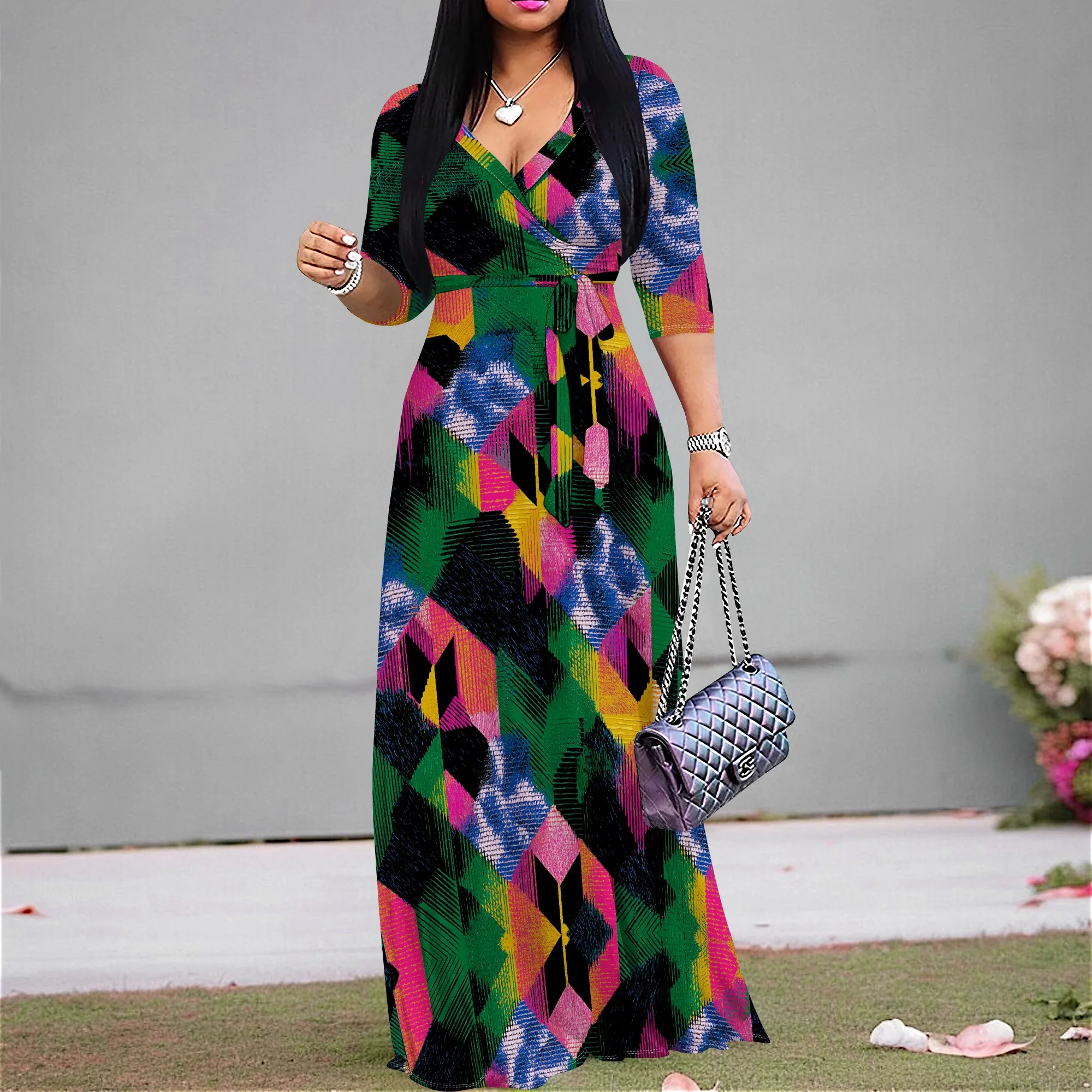 Geometric Print Maxi Dress S-3XL V-Neck Wrap Style with 3/4 Sleeve for Casual Chic, Day Out, or Evening Party 2025
Geometric Print Maxi Dress S-3XL V-Neck Wrap Style with 3/4 Sleeve for Casual Chic, Day Out, or Evening Party 2025