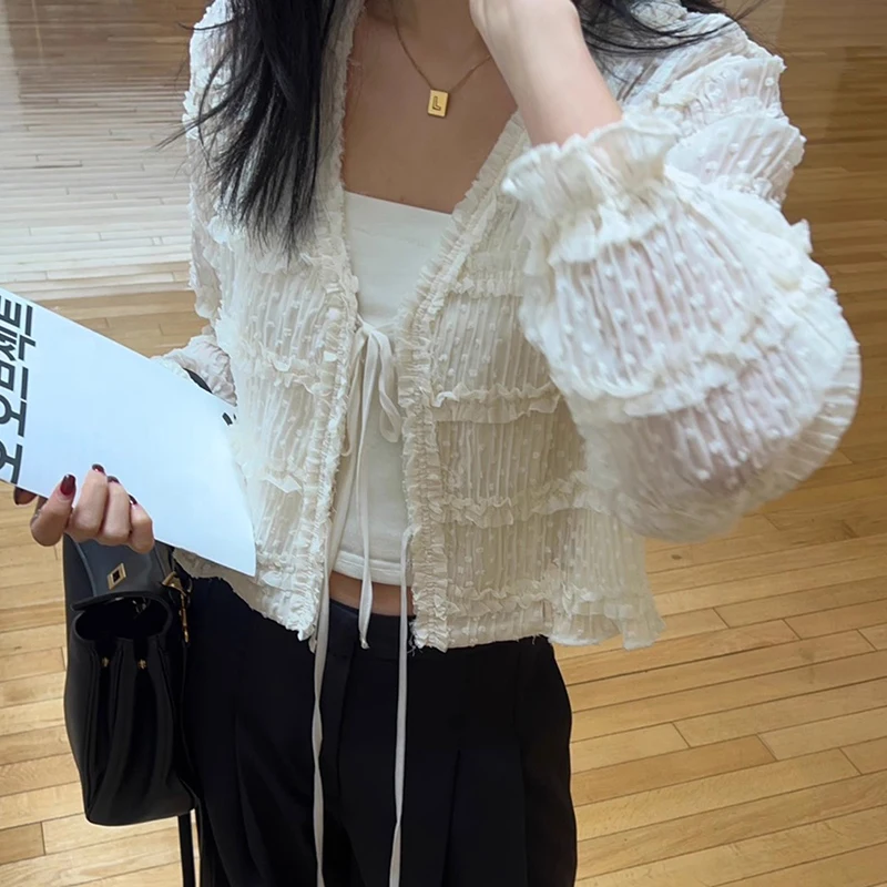 Sweet ort Lace irt Women's Knot Tie Spring New Sle Korean Version Loose Fit V-ne Long Sve Cardigan
Sweet ort Lace irt Women's Knot Tie Spring New Sle Korean Version Loose Fit V-ne Long Sve Cardigan