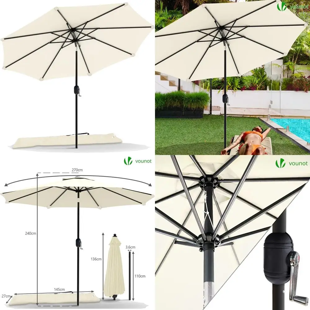 9-Foot Outdoor Patio Umbrella with Crank Tilt, 8 Ribs, Protective Cover, Garden and Table Shade Solution
9-Foot Outdoor Patio Umbrella with Crank Tilt, 8 Ribs, Protective Cover, Garden and Table Shade Solution