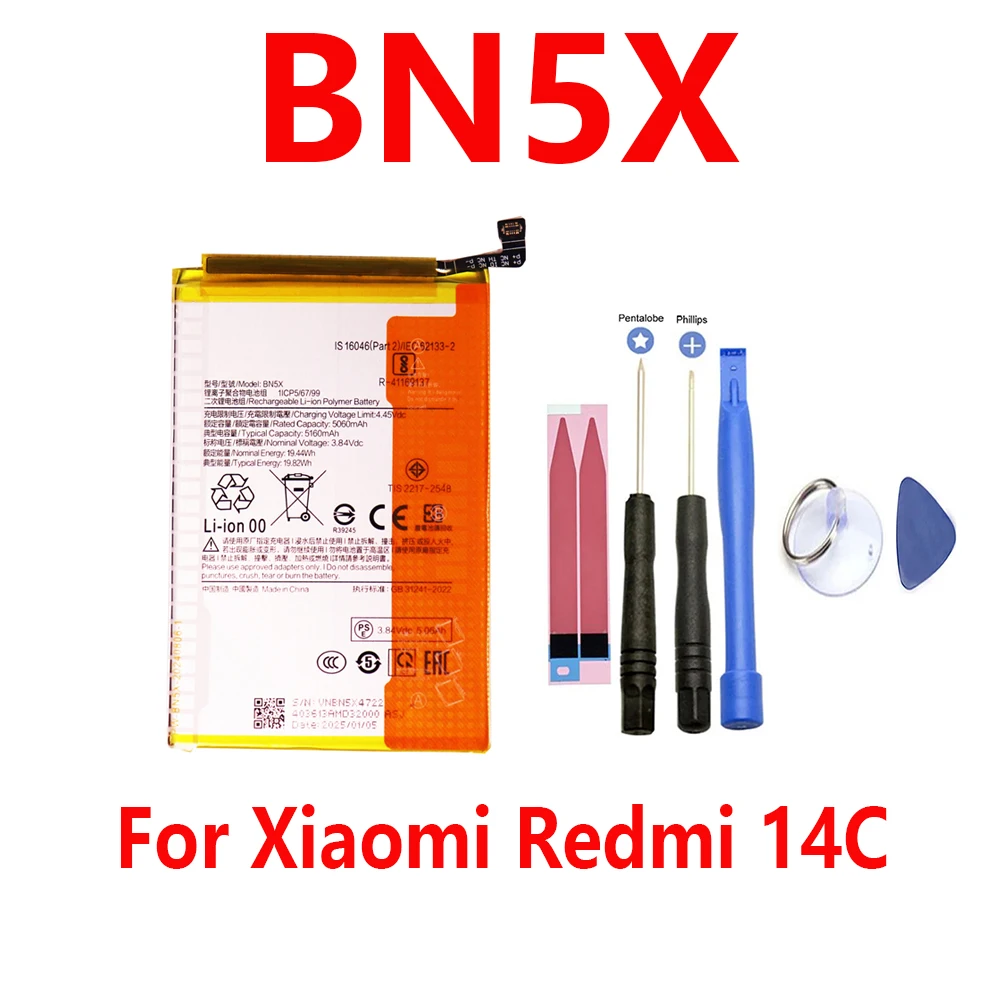 2026 Years Battery BN5X 5160mAh For Mi BN5X Redmi 14C Mobile Phone Batteries+free tools
2026 Years Battery BN5X 5160mAh For Mi BN5X Redmi 14C Mobile Phone Batteries+free tools
