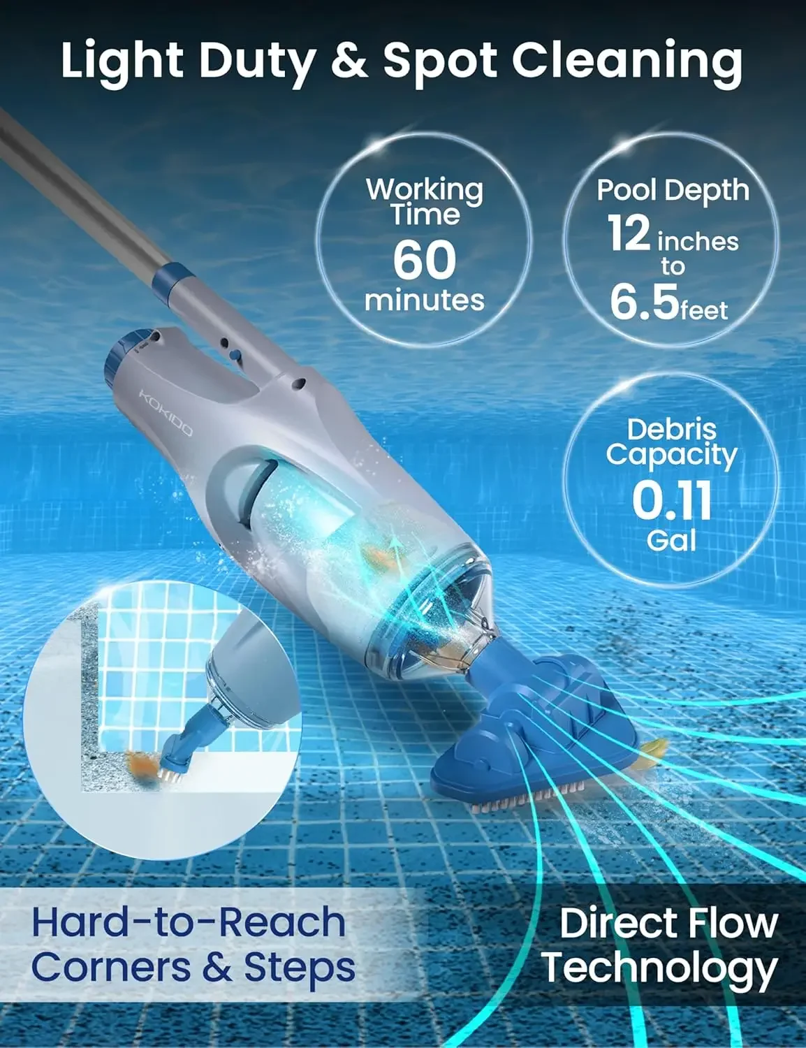 (2025 Upgrade) Rechargeable Handheld Pool Vacuum with Dual Brush Heads and Aluminum Pole, 60 mins Cordless Spot Cleaning Suction
(2025 Upgrade) Rechargeable Handheld Pool Vacuum with Dual Brush Heads and Aluminum Pole, 60 mins Cordless Spot Cleaning Suction
