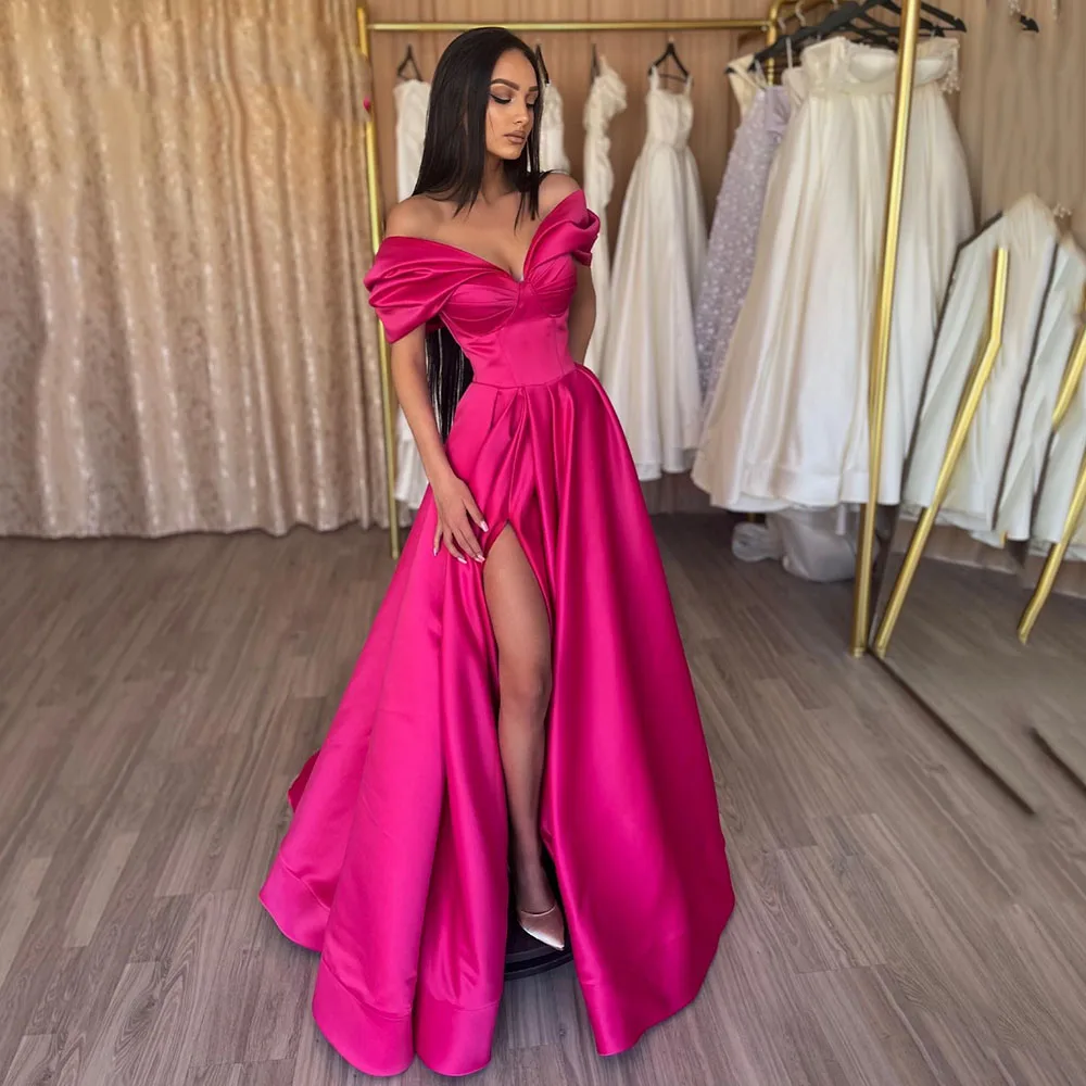 Manmuxi Elegant Pleats Prom Gown Satin Side Slit Evening Dress Off Shoulder Party Prom Dress For Women robes de soirée Customize
Manmuxi Elegant Pleats Prom Gown Satin Side Slit Evening Dress Off Shoulder Party Prom Dress For Women robes de soirée Customize