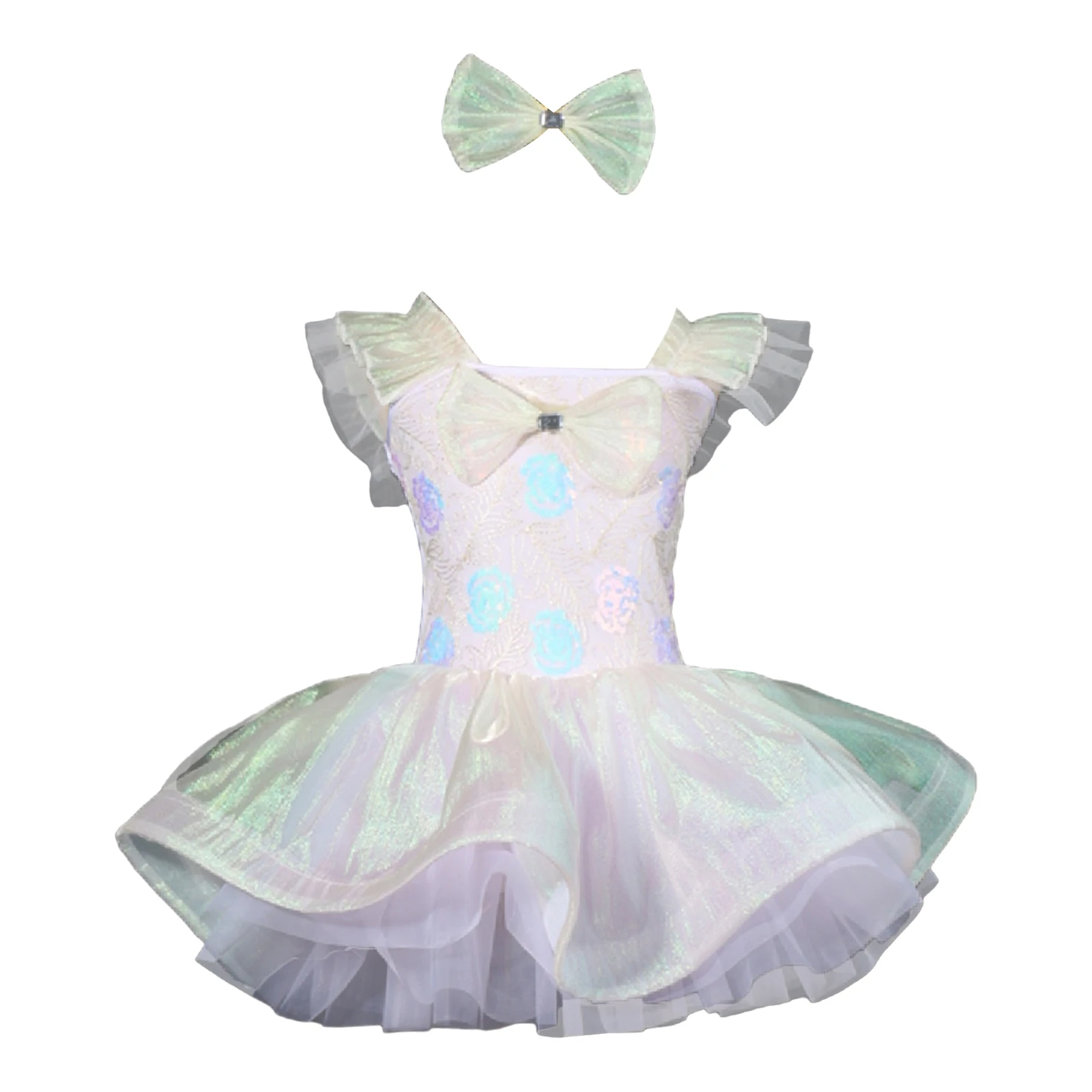 Child Girls Ballet Dance Outfit Ruffled Sleeves Sparkling Sequin Bodice Tulle Tutu Dress with Bow Headwear for Stage Performance
Child Girls Ballet Dance Outfit Ruffled Sleeves Sparkling Sequin Bodice Tulle Tutu Dress with Bow Headwear for Stage Performance