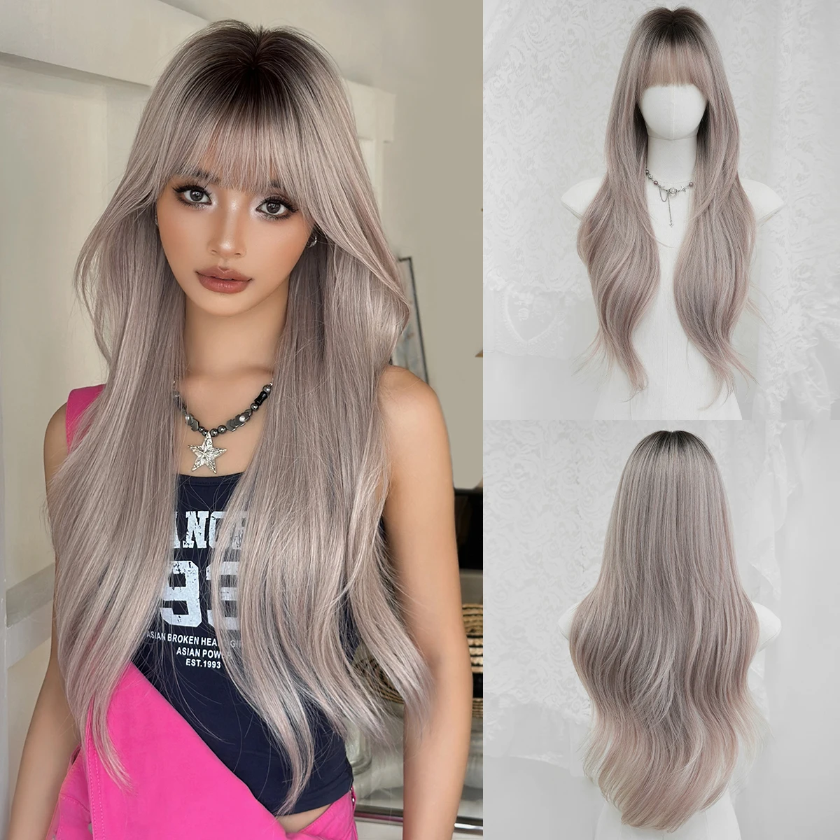 NAMM Long Wave Pink Ombre Wig For Women Elegant Fluffy Wigs With Dark Roots Synthetic Heat-Resistant Fiber For Daily Wear Use
NAMM Long Wave Pink Ombre Wig For Women Elegant Fluffy Wigs With Dark Roots Synthetic Heat-Resistant Fiber For Daily Wear Use