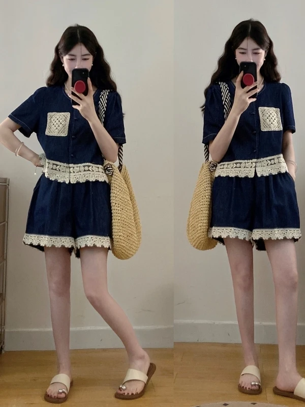 Retro plus Size Denim Set Women's Short Sleeve Top Slimming Short Pants Two Piece Suit Summer Fashion plus Size Clothing
Retro plus Size Denim Set Women's Short Sleeve Top Slimming Short Pants Two Piece Suit Summer Fashion plus Size Clothing