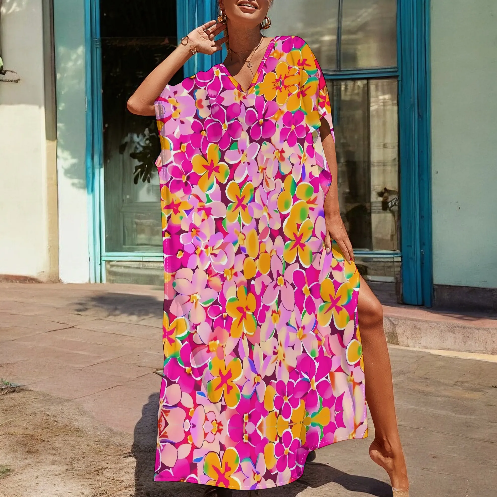 Boho Neon Flowers Graphics Maxi Dress Short Sleeve V Neck Casual Loose Long Beach Split Dresses
Boho Neon Flowers Graphics Maxi Dress Short Sleeve V Neck Casual Loose Long Beach Split Dresses