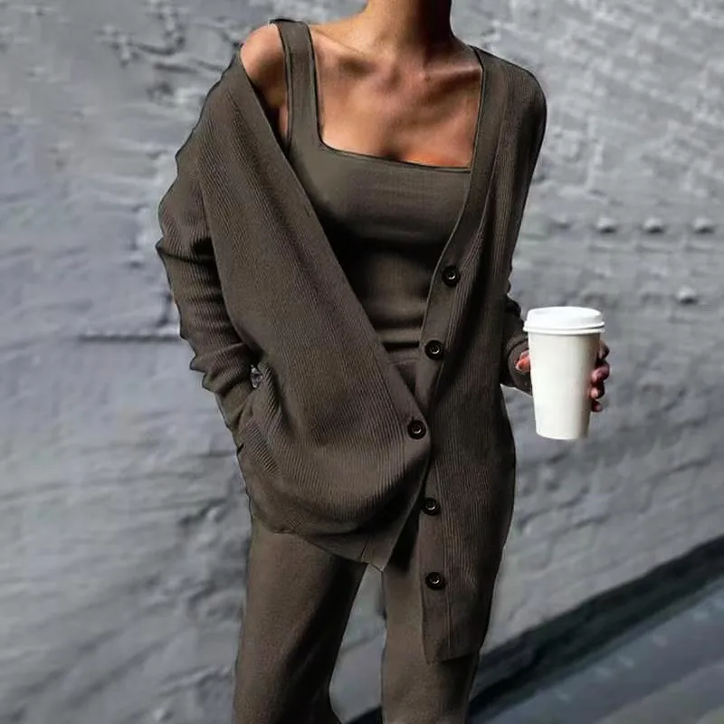 Women Square Collar Vest Long Cardigan Coats Trousers 3PCS Suit Spring Autumn Solid Loose Ladies Matching Sets Loungewear Outfit
Women Square Collar Vest Long Cardigan Coats Trousers 3PCS Suit Spring Autumn Solid Loose Ladies Matching Sets Loungewear Outfit