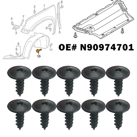 10X For VW Golf Audi Seat Skoda Grille Bumper Skirt Torx Screw Bolt N90974701 Car Wheel Arch Lining Splashguard Clip 5 x 15 mm