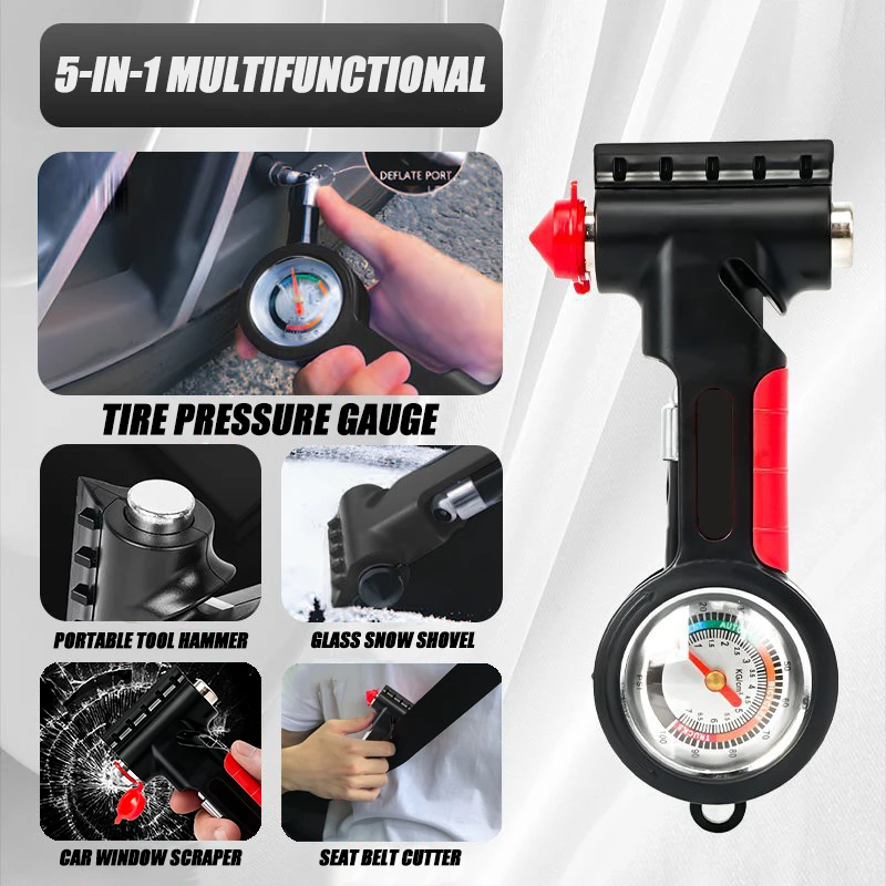 Многофункциональный автомобильный инструмент 5-в-1, автомобильный безопасный молоток, манометр для шин, резак для ремней безопасности, портативный инструмент, молоток и лопата для стекла и пыли
Многофункциональный автомобильный инструмент 5-в-1, автомобильный безопасный молоток, манометр для шин, резак для ремней безопасности, портативный инструмент, молоток и лопата для стекла и пыли