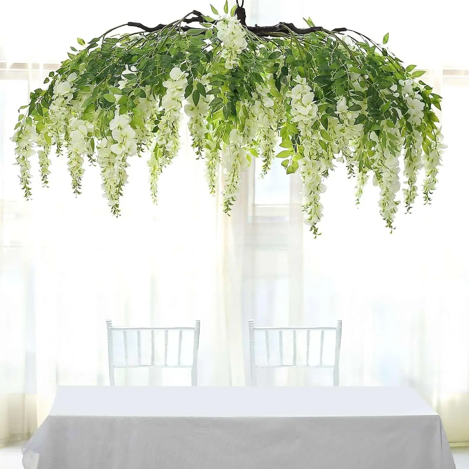 Efavormart 55" Cream Artificial Silk Wisteria Vine Round Hanging Canopy, Draping Garland Flower Chandelier with Interchangeab
Efavormart 55" Cream Artificial Silk Wisteria Vine Round Hanging Canopy, Draping Garland Flower Chandelier with Interchangeab