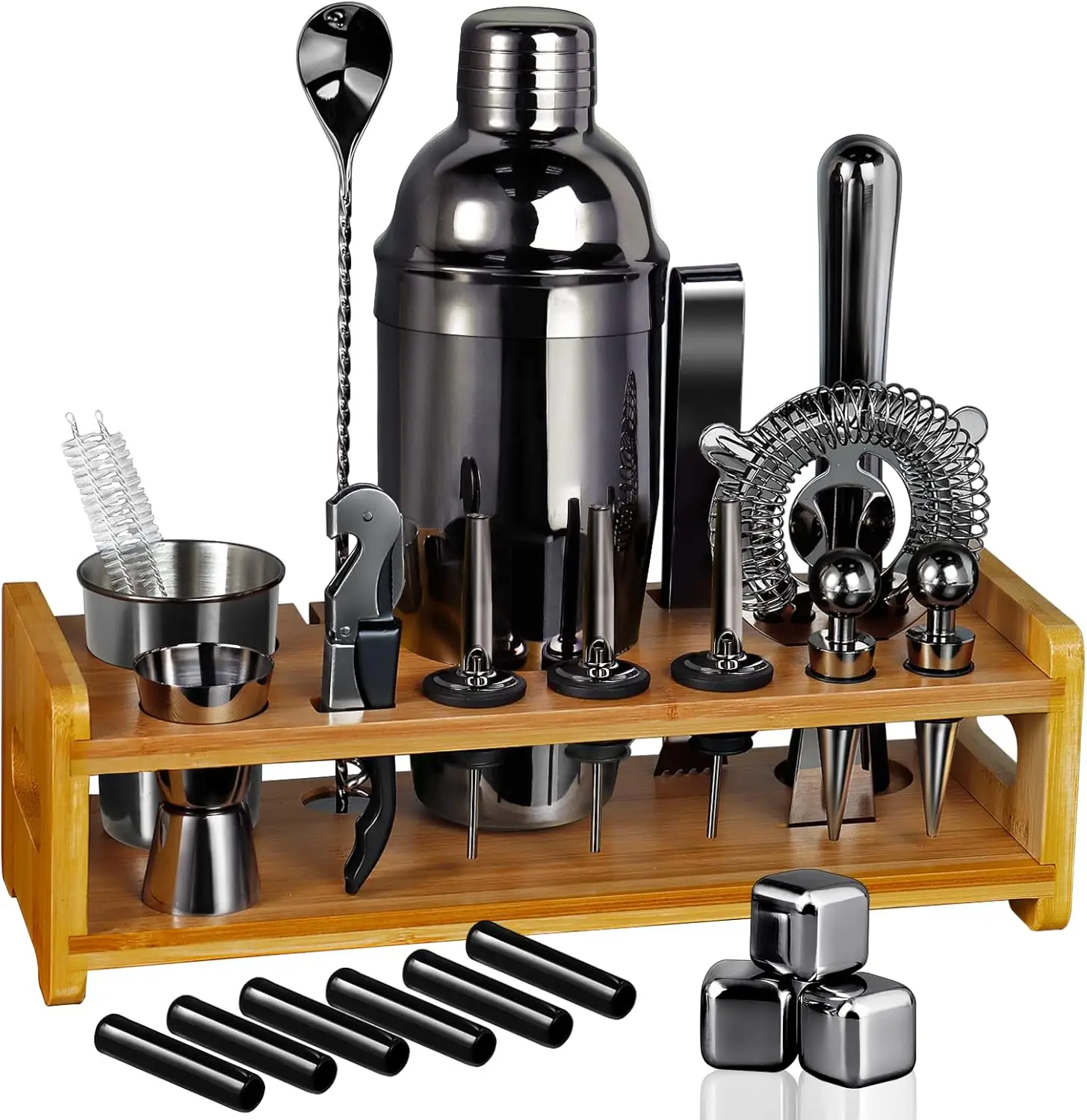26-Piece Bartender Kit Cocktail Shaker Set, Stainless Steel Bar Set with Bamboo Stand for Home Bar Party Gift
26-Piece Bartender Kit Cocktail Shaker Set, Stainless Steel Bar Set with Bamboo Stand for Home Bar Party Gift