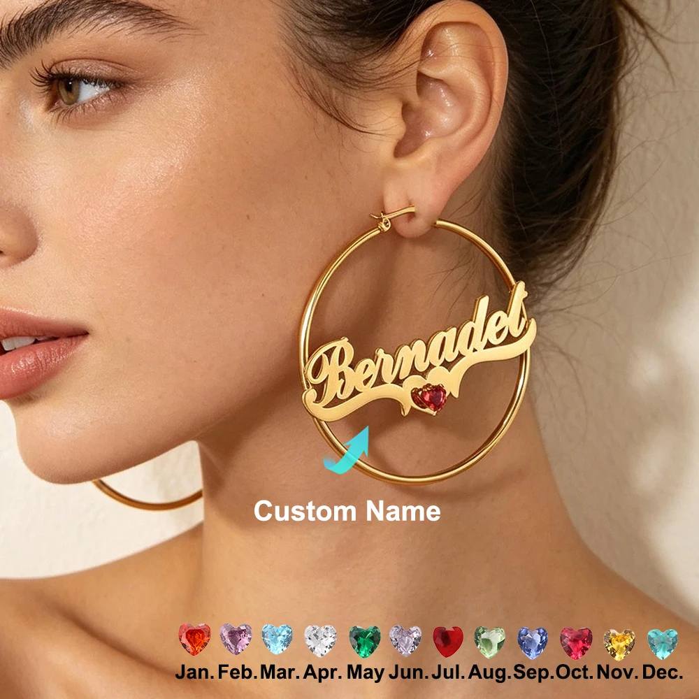 Customized Birthstone Name Hoop Earrings Stainless Steel Personlized Name Round Circle Earrings Waterproof Custom Jewelry
Customized Birthstone Name Hoop Earrings Stainless Steel Personlized Name Round Circle Earrings Waterproof Custom Jewelry