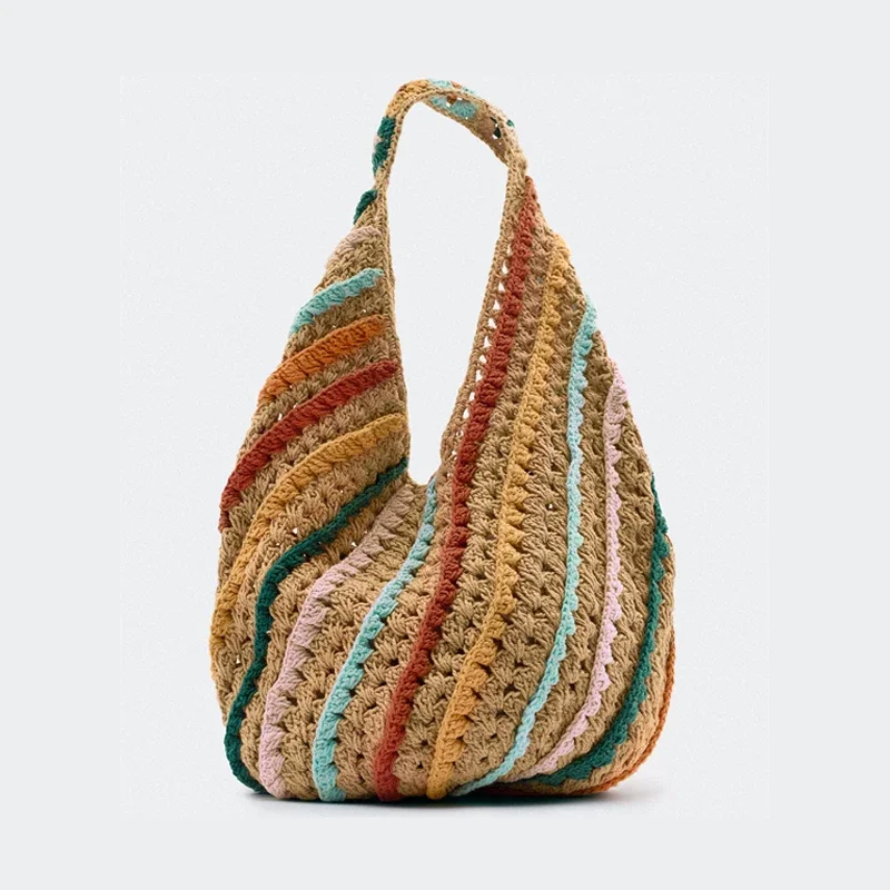 Casual Colorful Striped Crochet Women Shoulder Bags Handmade Knitted Large Tote Bag Woolen Woven Lady Handbags Big Shopper Purse
Casual Colorful Striped Crochet Women Shoulder Bags Handmade Knitted Large Tote Bag Woolen Woven Lady Handbags Big Shopper Purse