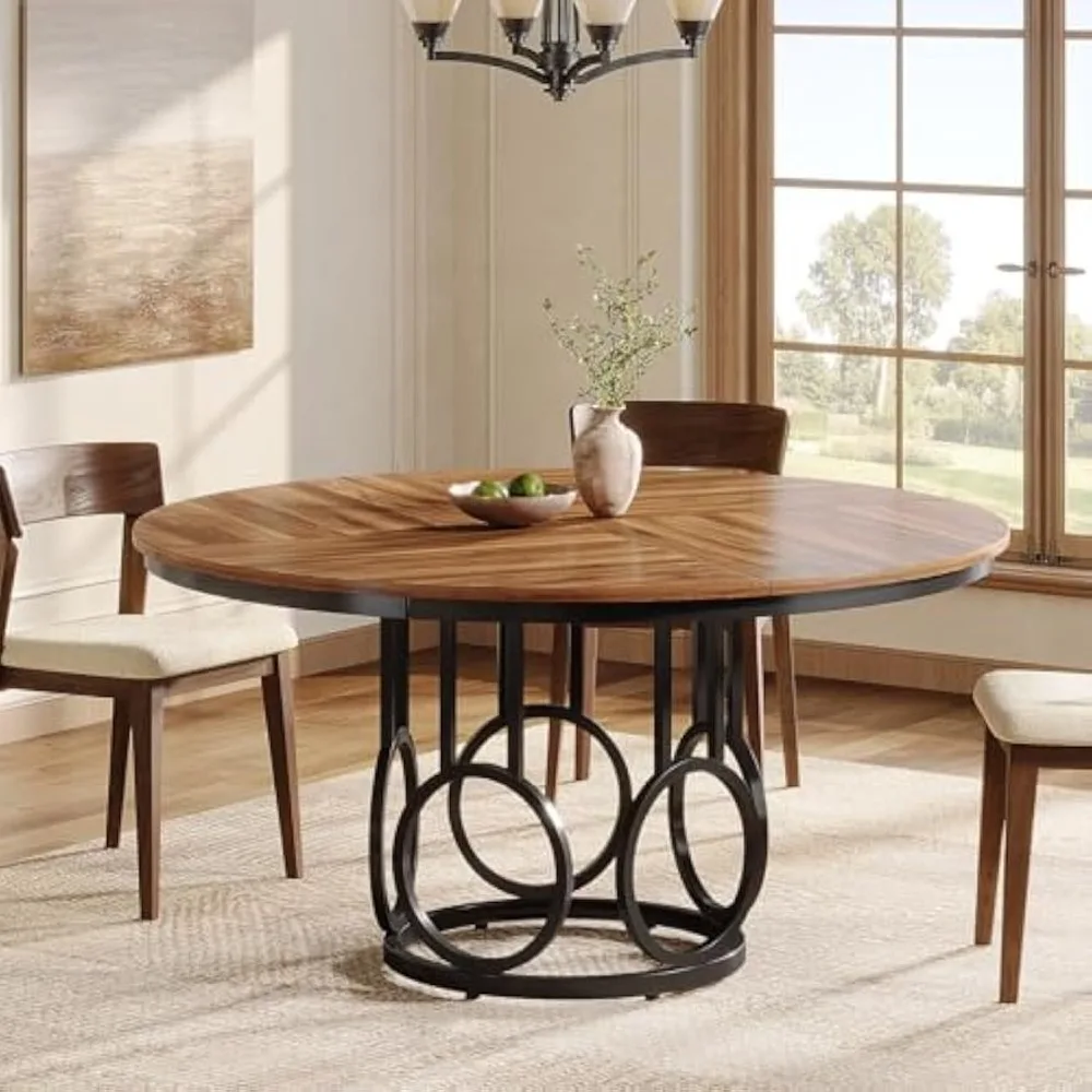 47-Inch Round Dining Table, Wood Kitchen Table with Sturdy Metal Base for 4-6 People, Large Circle Dinner Table for D
47-Inch Round Dining Table, Wood Kitchen Table with Sturdy Metal Base for 4-6 People, Large Circle Dinner Table for D
