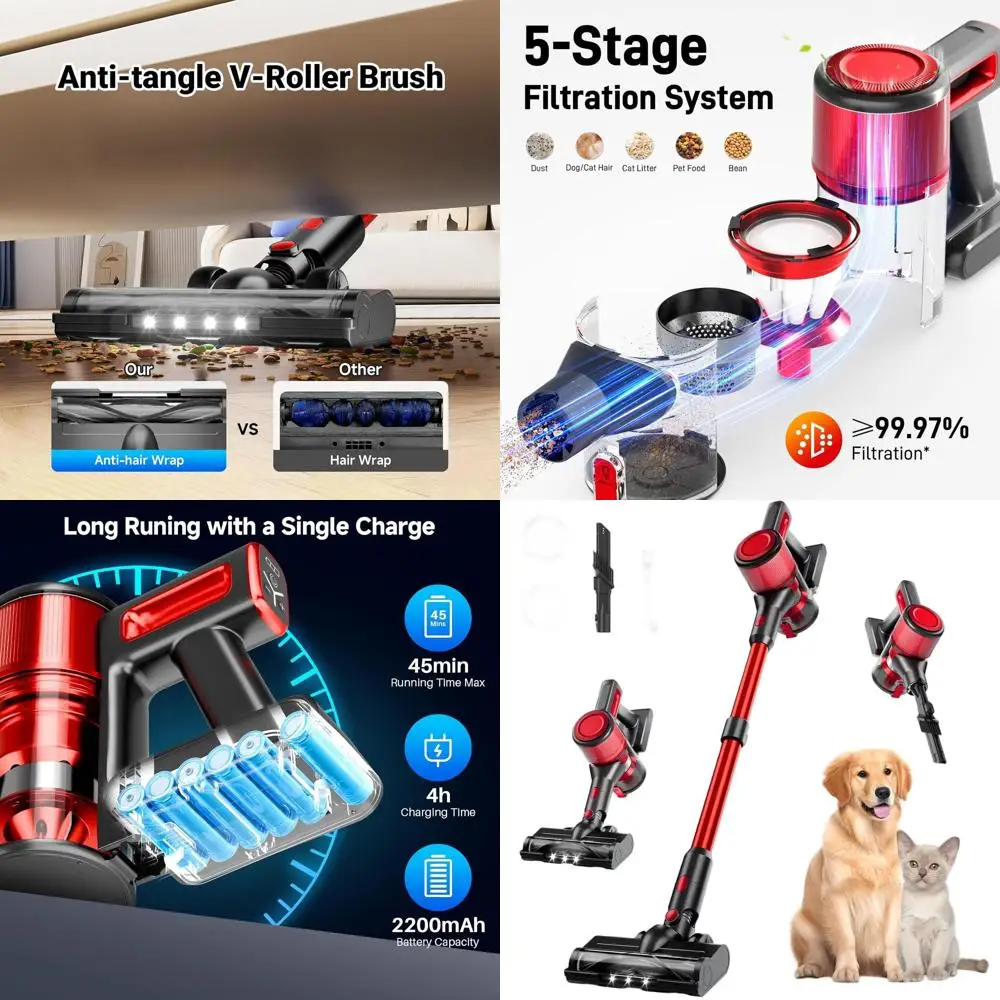 Легкий беспроводной пылесос 8 в 1, время работы на 45 минут, сильное всасывание, защита от запутывания, идеально подходит для твердых полов, ковров и шерсти домашних животных, N50
Легкий беспроводной пылесос 8 в 1, время работы на 45 минут, сильное всасывание, защита от запутывания, идеально подходит для твердых полов, ковров и шерсти домашних животных, N50