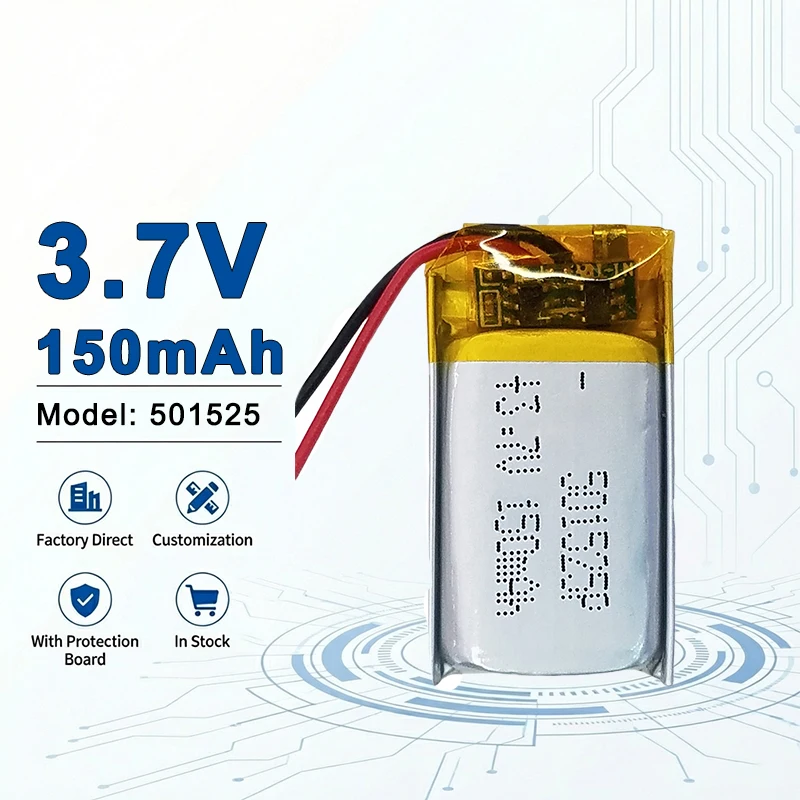 Высокопроизводительный литий-полимерный аккумулятор 501525 3.7V 150mAh для легких цифровых устройств и портативной аудиотехники 502020 502025
Высокопроизводительный литий-полимерный аккумулятор 501525 3.7V 150mAh для легких цифровых устройств и портативной аудиотехники 502020 502025