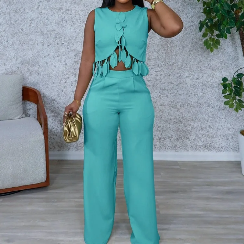 HLJ Fashion Leaf Details Patchwork 2 Piece Sets Woman Outfit Solid Sleeveless Crop Top and Wide Legs Pant Suist Streetwear New
HLJ Fashion Leaf Details Patchwork 2 Piece Sets Woman Outfit Solid Sleeveless Crop Top and Wide Legs Pant Suist Streetwear New