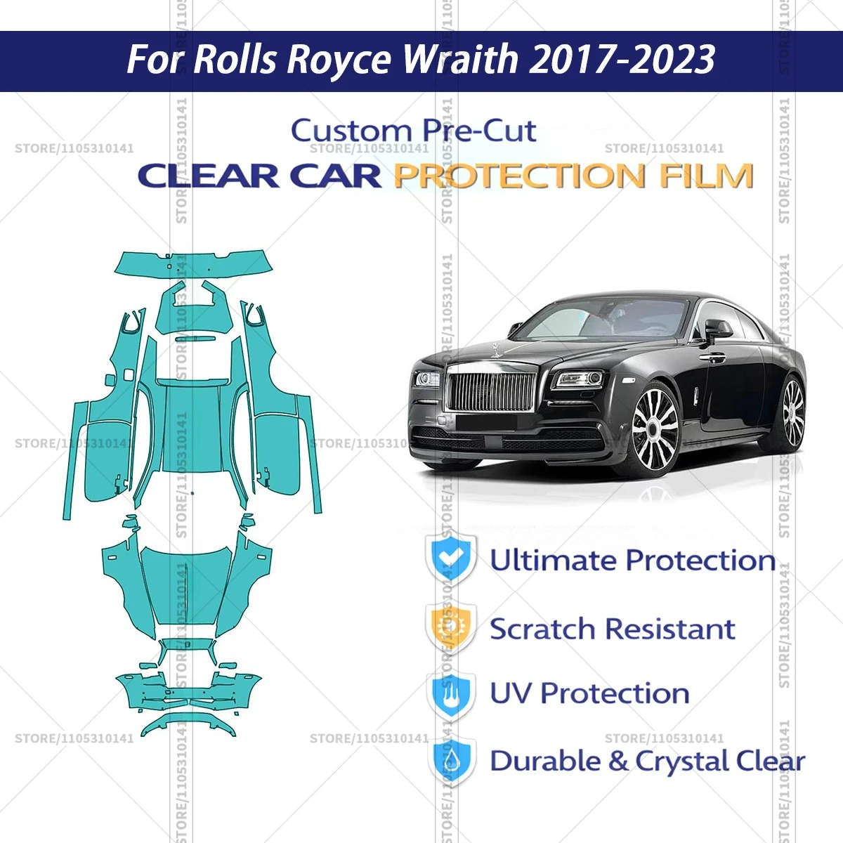 Защитная пленка PPF для Rolls-Royce Wraith 2017-2023, предварительно вырезанная, прозрачная, для полной оклейки автомобиля
Защитная пленка PPF для Rolls-Royce Wraith 2017-2023, предварительно вырезанная, прозрачная, для полной оклейки автомобиля