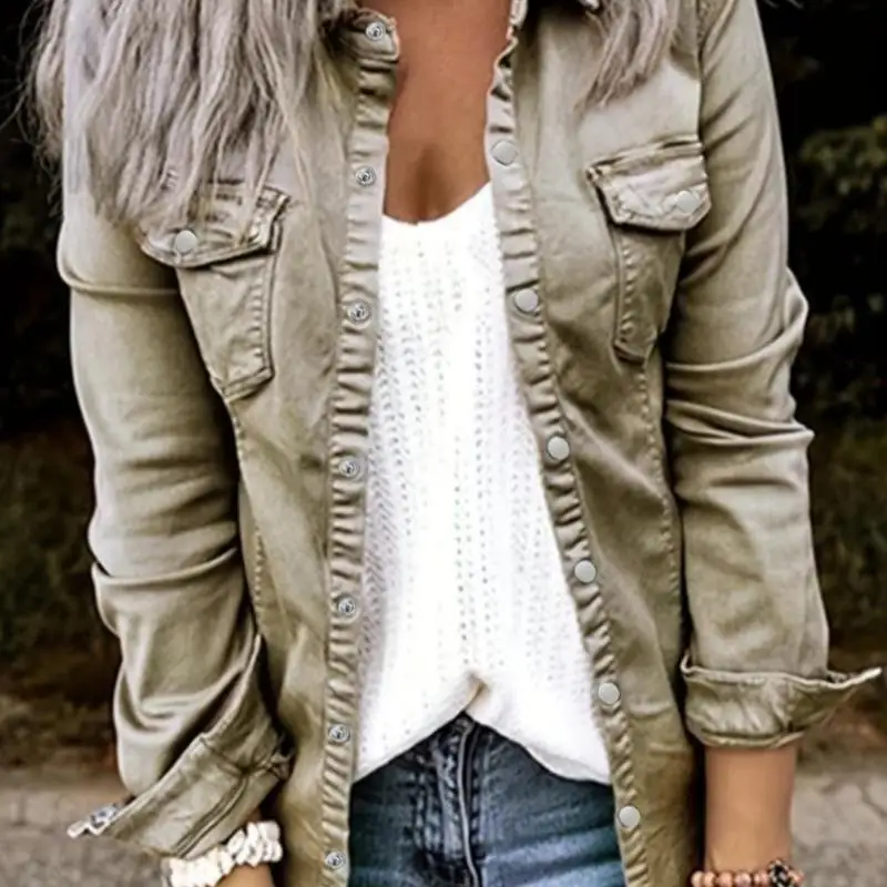 Women's Denim Jaet Button Front Collar Multiple kets ort Sve Ne Special Wide Fit Youthful Trend Autumn Wear
Women's Denim Jaet Button Front Collar Multiple kets ort Sve Ne Special Wide Fit Youthful Trend Autumn Wear