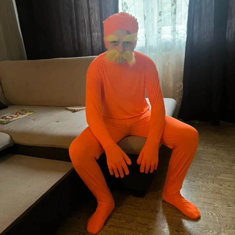 Halloween Party Jumpsuit Orange Costume Yellow Moustache and Eyebrow Baring Orange Bodysuit Masquerade Outfits for Kid and Adult
Halloween Party Jumpsuit Orange Costume Yellow Moustache and Eyebrow Baring Orange Bodysuit Masquerade Outfits for Kid and Adult