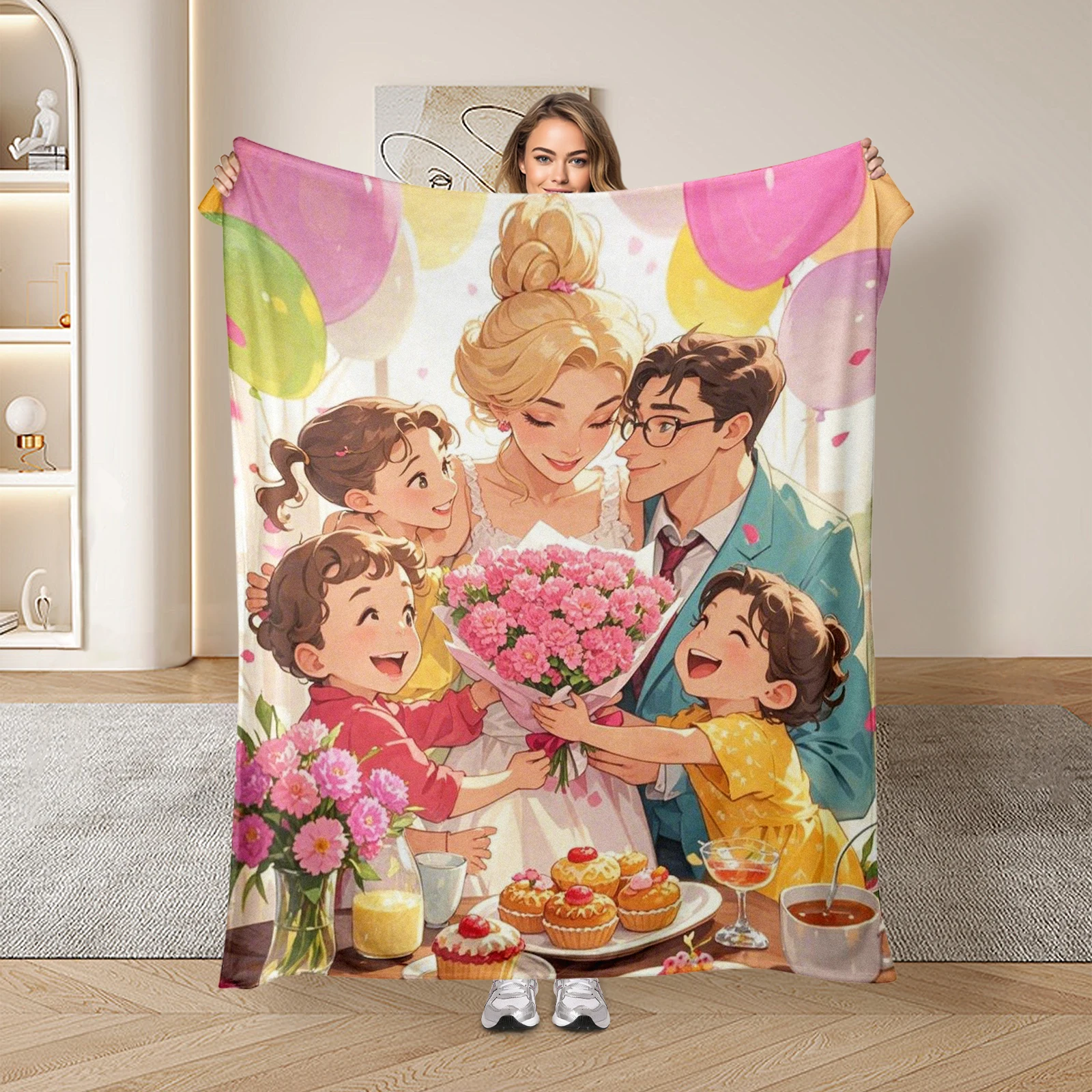 Unique Mothers Day Present Soft Flannel Blanket Combining Charming Cartoon Family And Joyful Party Designs
Unique Mothers Day Present Soft Flannel Blanket Combining Charming Cartoon Family And Joyful Party Designs