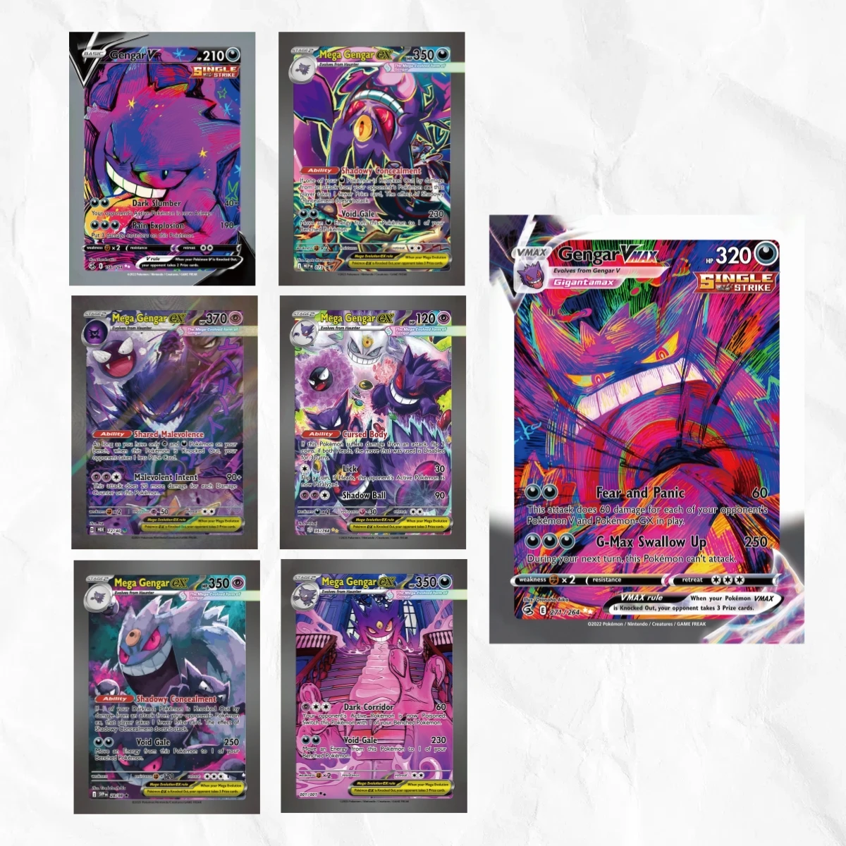 Pokemon Gengar 7pcs V/VMAX/EX DIY Cards with Holographic Texture, Perfect Condition Premium Anime Collection Card
Pokemon Gengar 7pcs V/VMAX/EX DIY Cards with Holographic Texture, Perfect Condition Premium Anime Collection Card