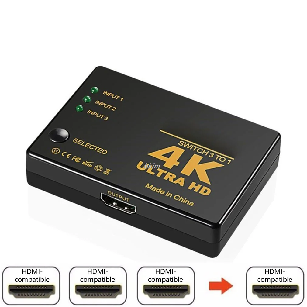3 в 1, HDMI-совместимый переключатель, 4K-переключатель, HD-видеокабель, разветвитель 1x3, адаптер-концентратор, конвертер для PS4/3 TV Box HDTV PC
3 в 1, HDMI-совместимый переключатель, 4K-переключатель, HD-видеокабель, разветвитель 1x3, адаптер-концентратор, конвертер для PS4/3 TV Box HDTV PC