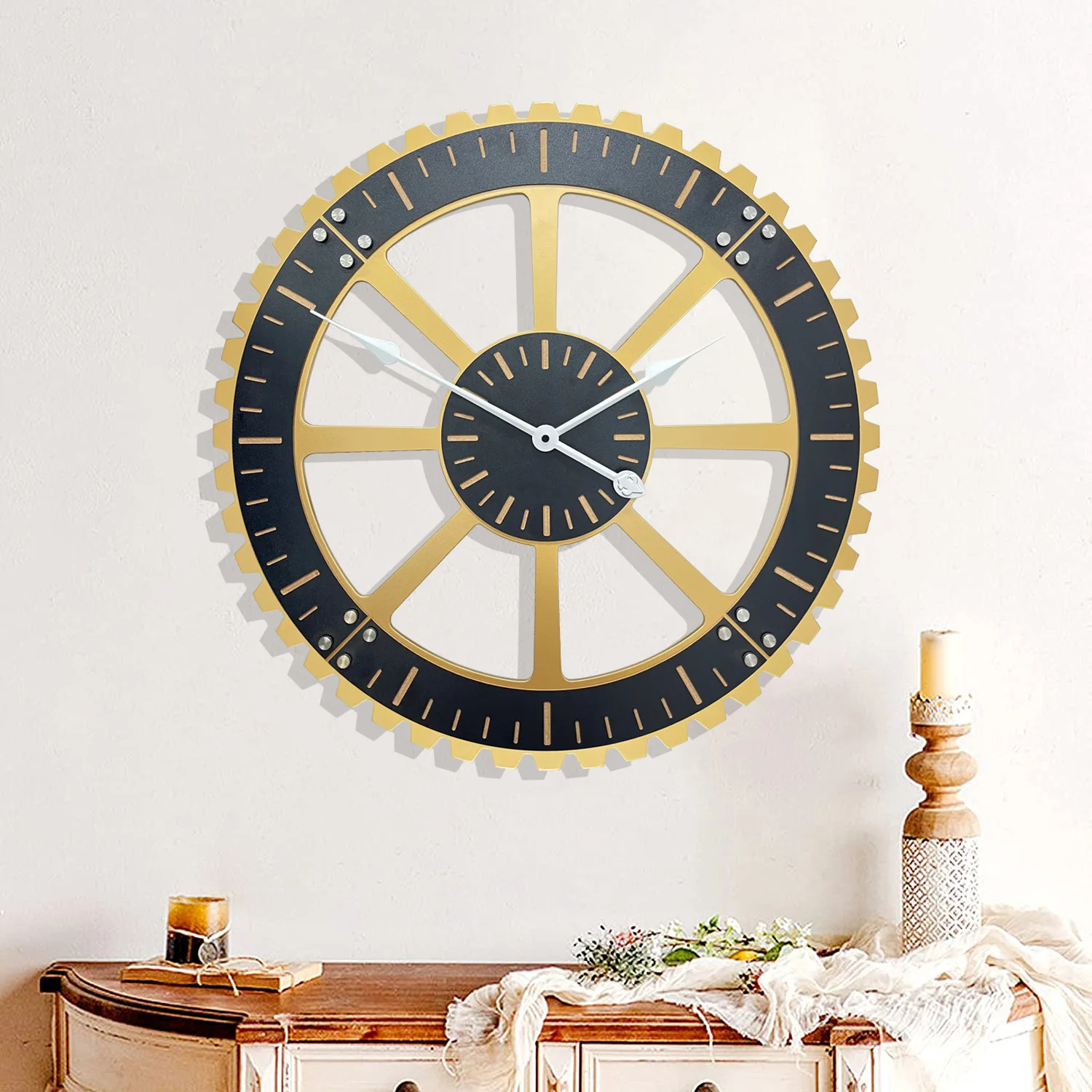 Creative wooden gear metal wall clock, household wall mounted silent clock
Creative wooden gear metal wall clock, household wall mounted silent clock