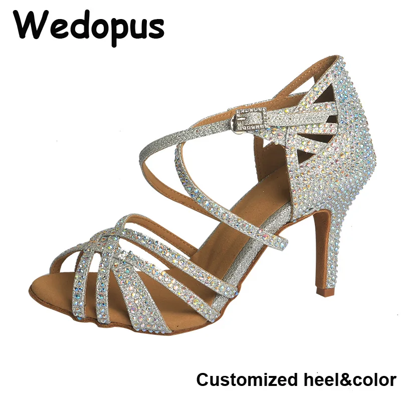 Wedopus Silver Dance Shoes Rhinestones Soft Bottom Latin Wedding Party Sandals Woman Salsa Dancing Shoes Heel 8.5CM
Wedopus Silver Dance Shoes Rhinestones Soft Bottom Latin Wedding Party Sandals Woman Salsa Dancing Shoes Heel 8.5CM