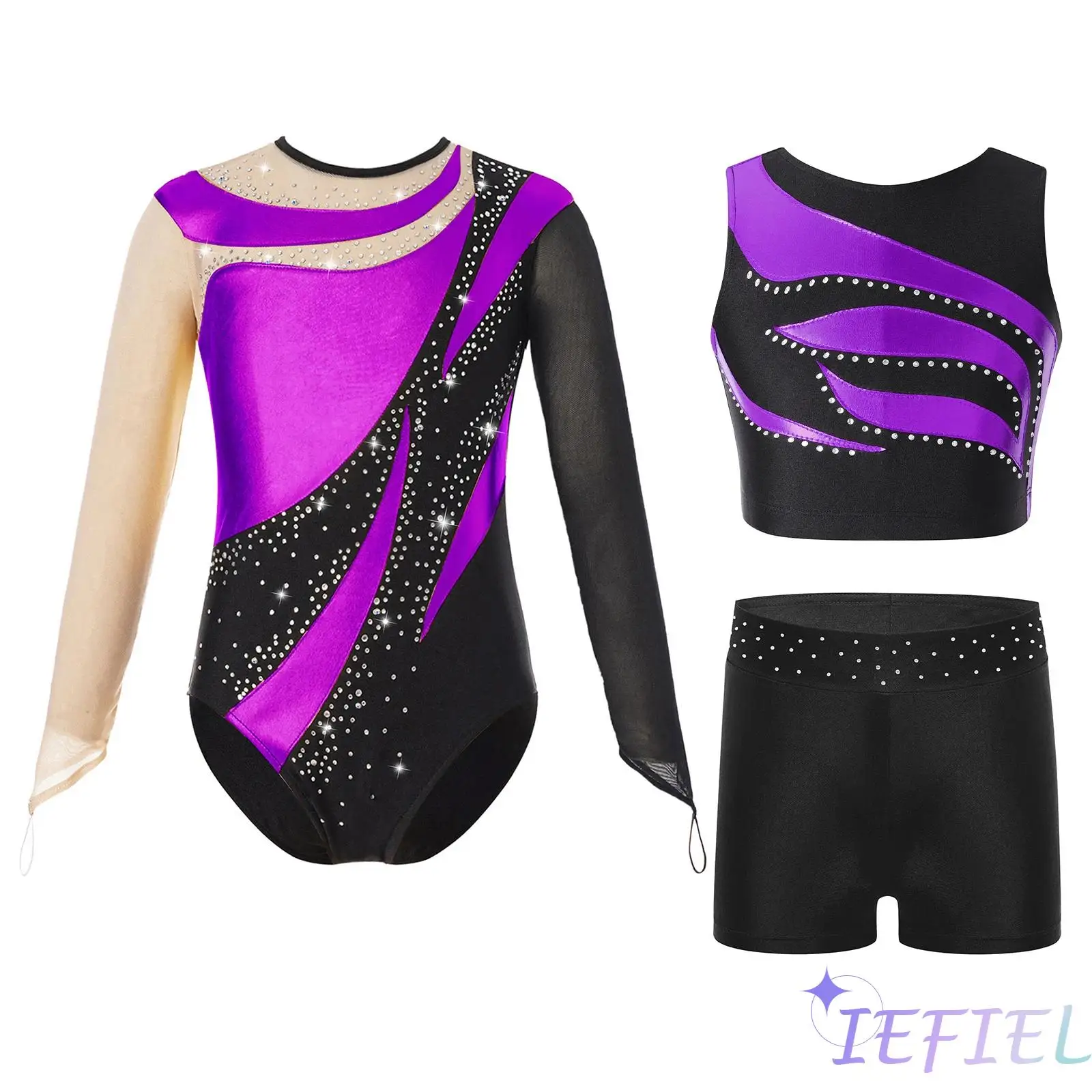 Kids Girls 3-Piece Figure Skating Dance Outfit Shiny Rhinestone Crop Top+Waistband Shorts+Gymnastics Leotard Ballet Dancewear
Kids Girls 3-Piece Figure Skating Dance Outfit Shiny Rhinestone Crop Top+Waistband Shorts+Gymnastics Leotard Ballet Dancewear